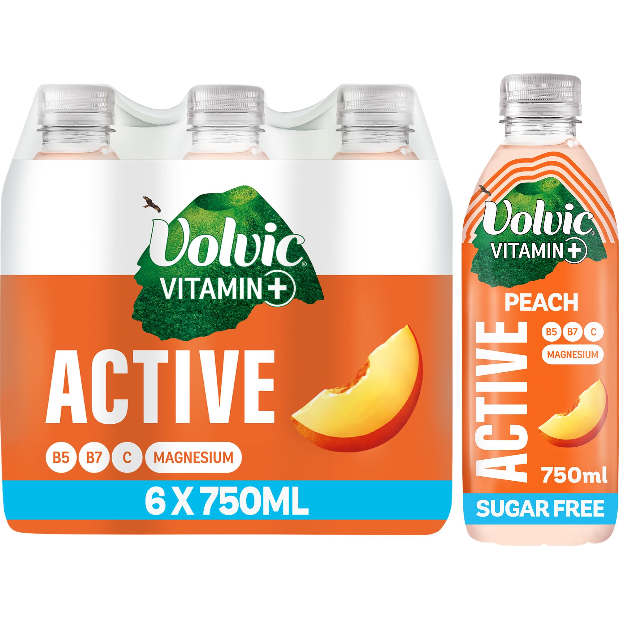 Volvic Vitamin + Peach Active - Vitamin Flavoured Water Sugar Free 6x750ml