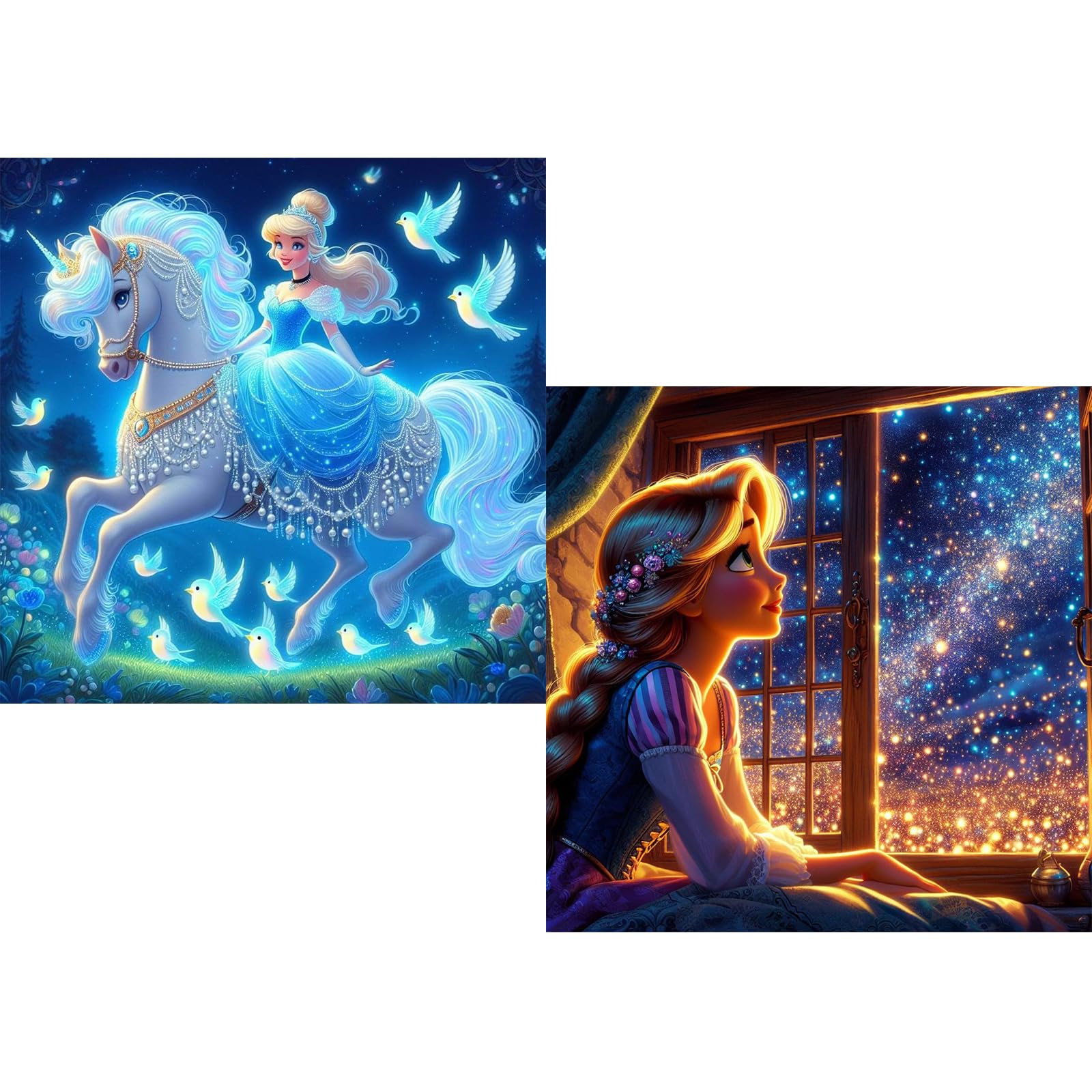 KEYRANKE 2 Pack Diamond Art Kits Adults Kids, Princess Diamond Painting Kits Cross Full Drill Shiny Diamond Embroidery Pictures Crystal Art Kits for Home Wall Decor Gift 11.6X11.6 inch