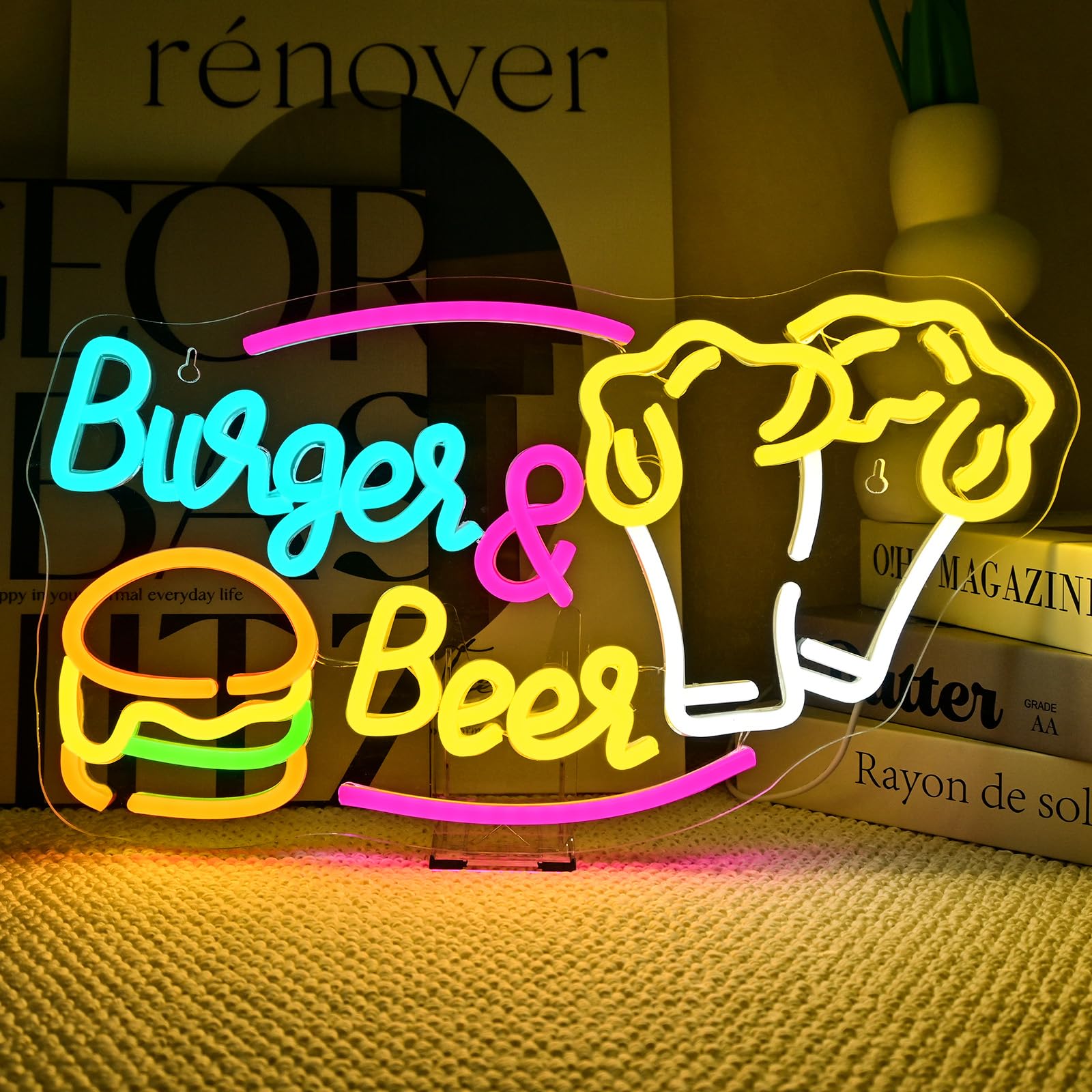 Amazon.com: NXYX Burger Neon Sign Beer Burger Dimmable Led Light