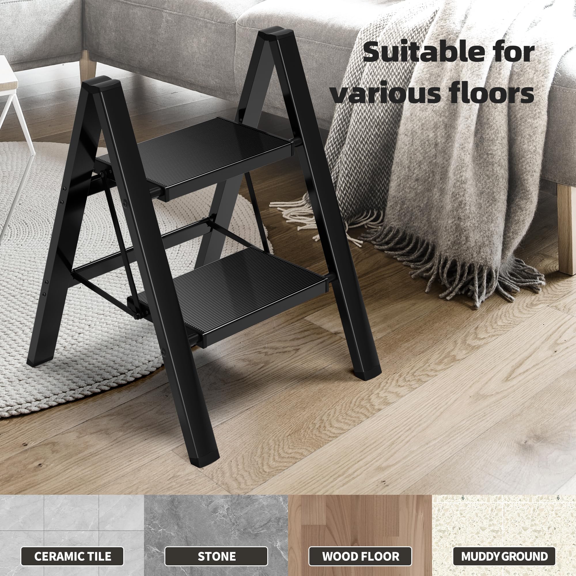 HillhutApex Aluminum Step Stool - Foldable 2 Step Ladder -5