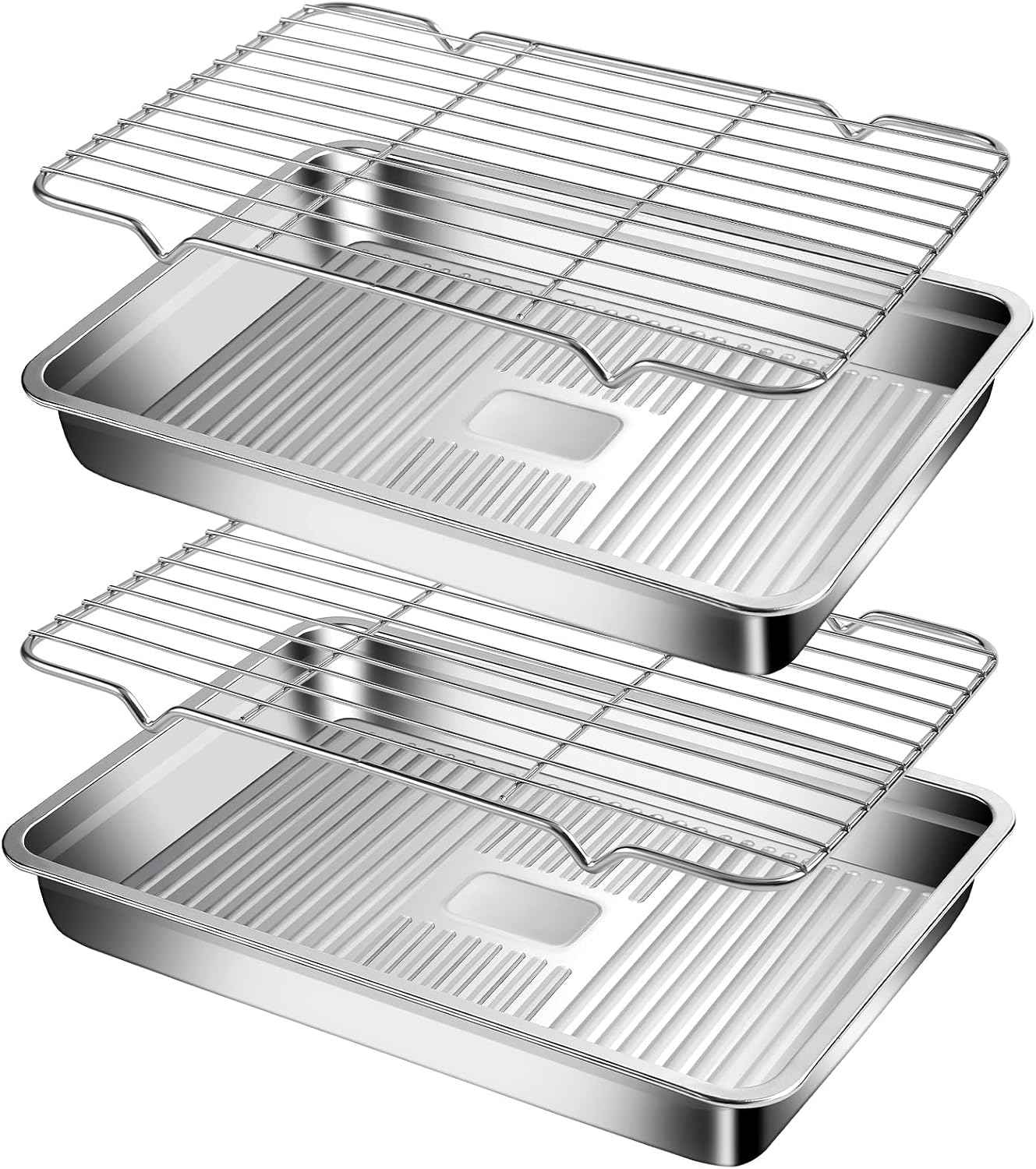 GIUOIDUO Stainless Steel Baking Tray with Grill,(3 trays and 3 grills), for Baking, Cooling Cookies or Bacons, Ovens and Dishwashers Safe, Heat Evenly, Durable Cookie sheet