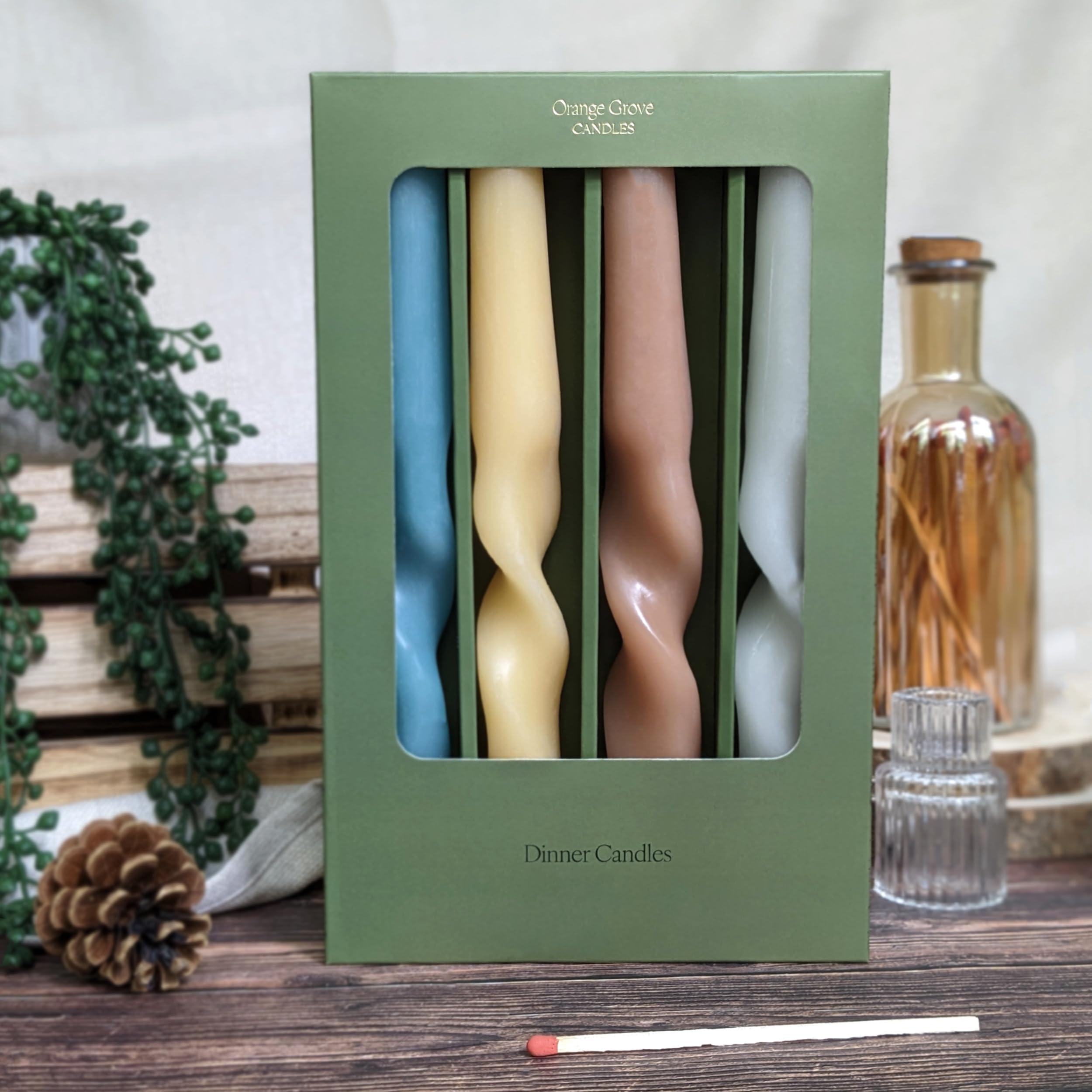 Twisted Design Dinner Candles in Gift Box Set of Four, Pastel Colours, Large - Image 2
