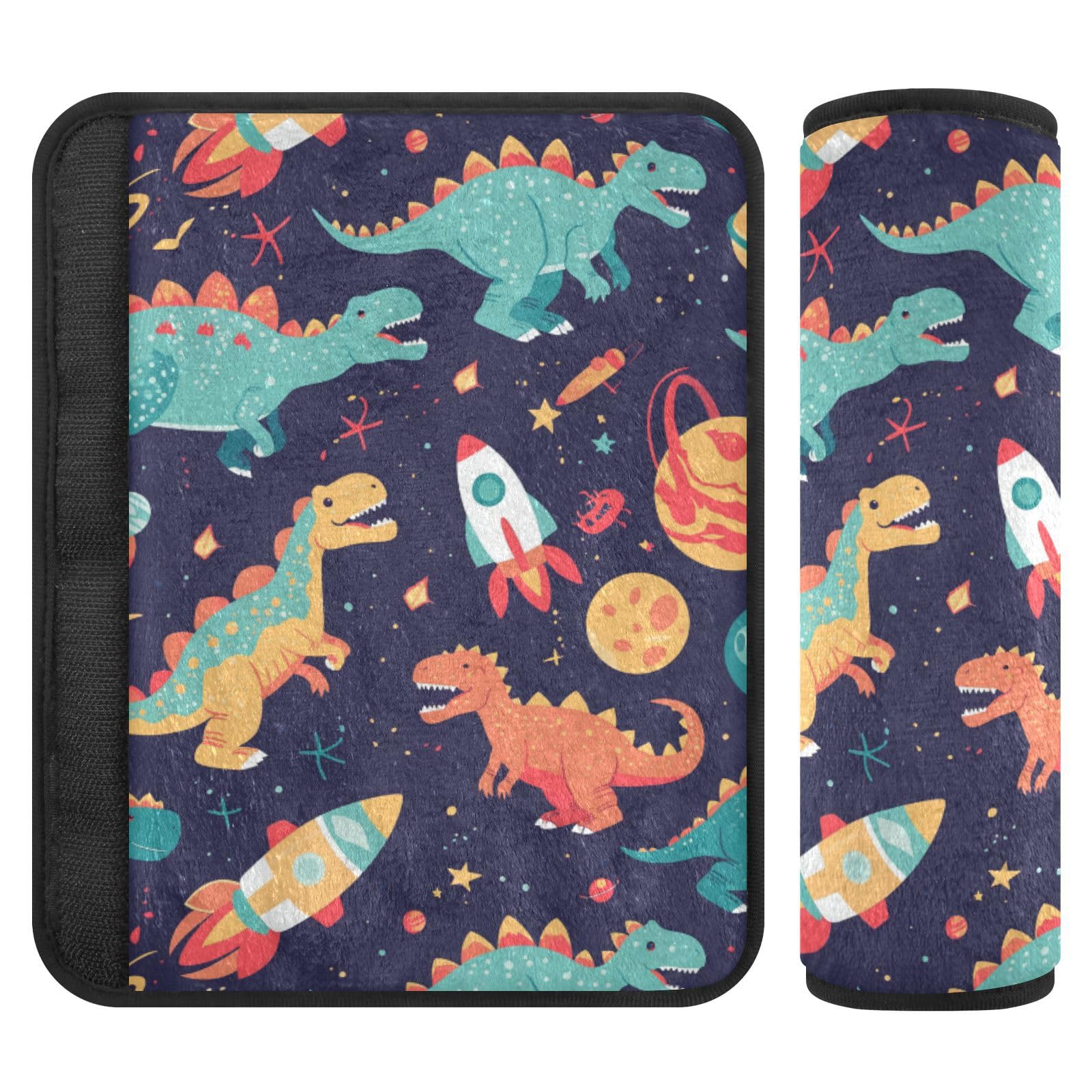 Seat Belt Covers 2 Pack Colorful Dinosaurs Floating Car Seat Strap Covers Super Soft Space Planets Rocket Car Seat Neck Cover for Boys Girls Adults Babies M
