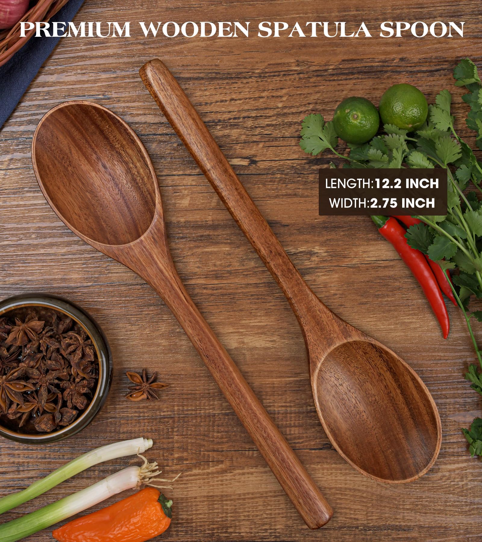 Acacia Wood Spoons - 2 Pack Kitchen Utensils -2 Acacia Wood Spoons - 2 Pack Kitchen Utensils -2