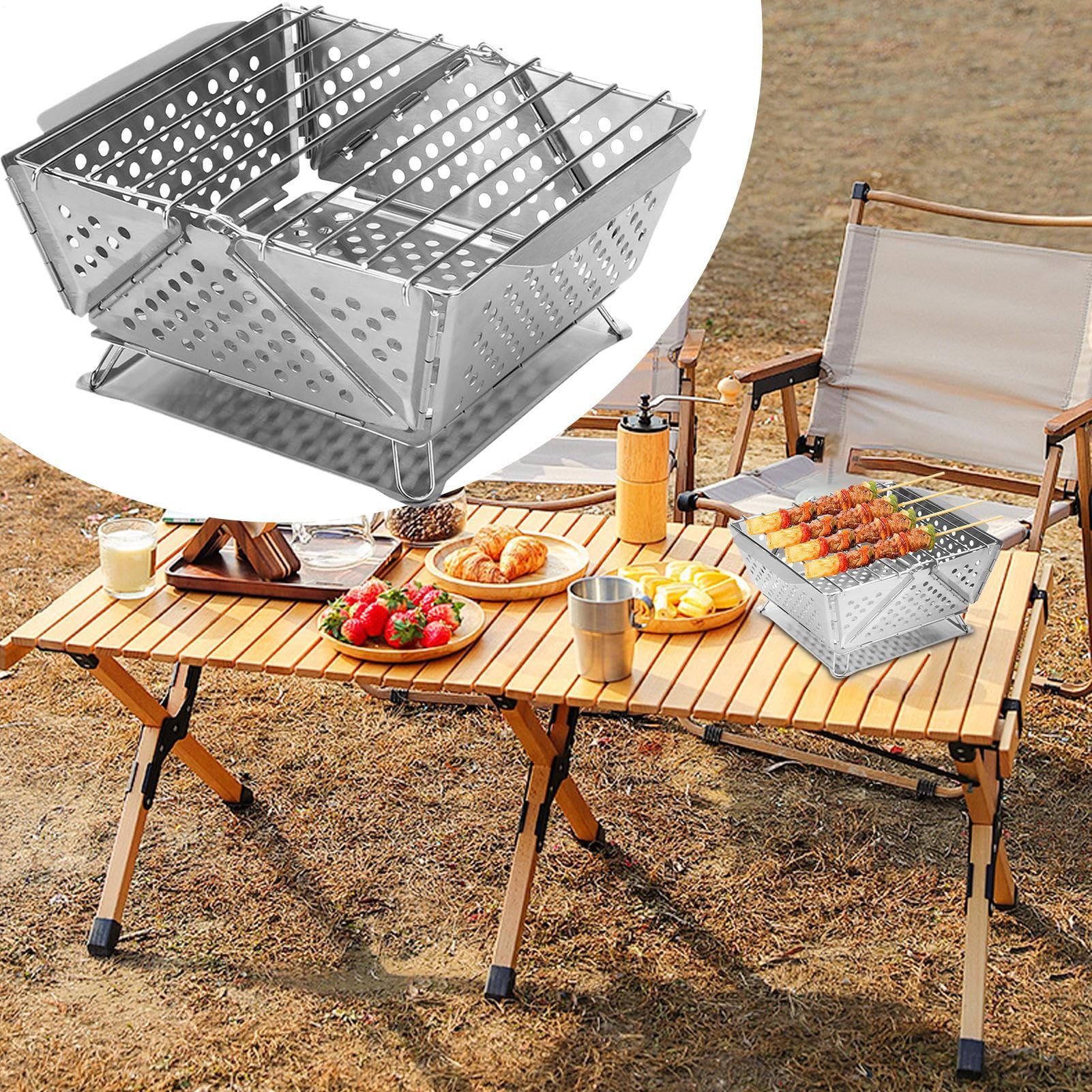 barbecue de table en acier inoxydable - Barbecue pliant portable multi-usages - Barbecue portable et portable parfait pour le camping, les réunions sur la plage ou les pique-niques. La taille