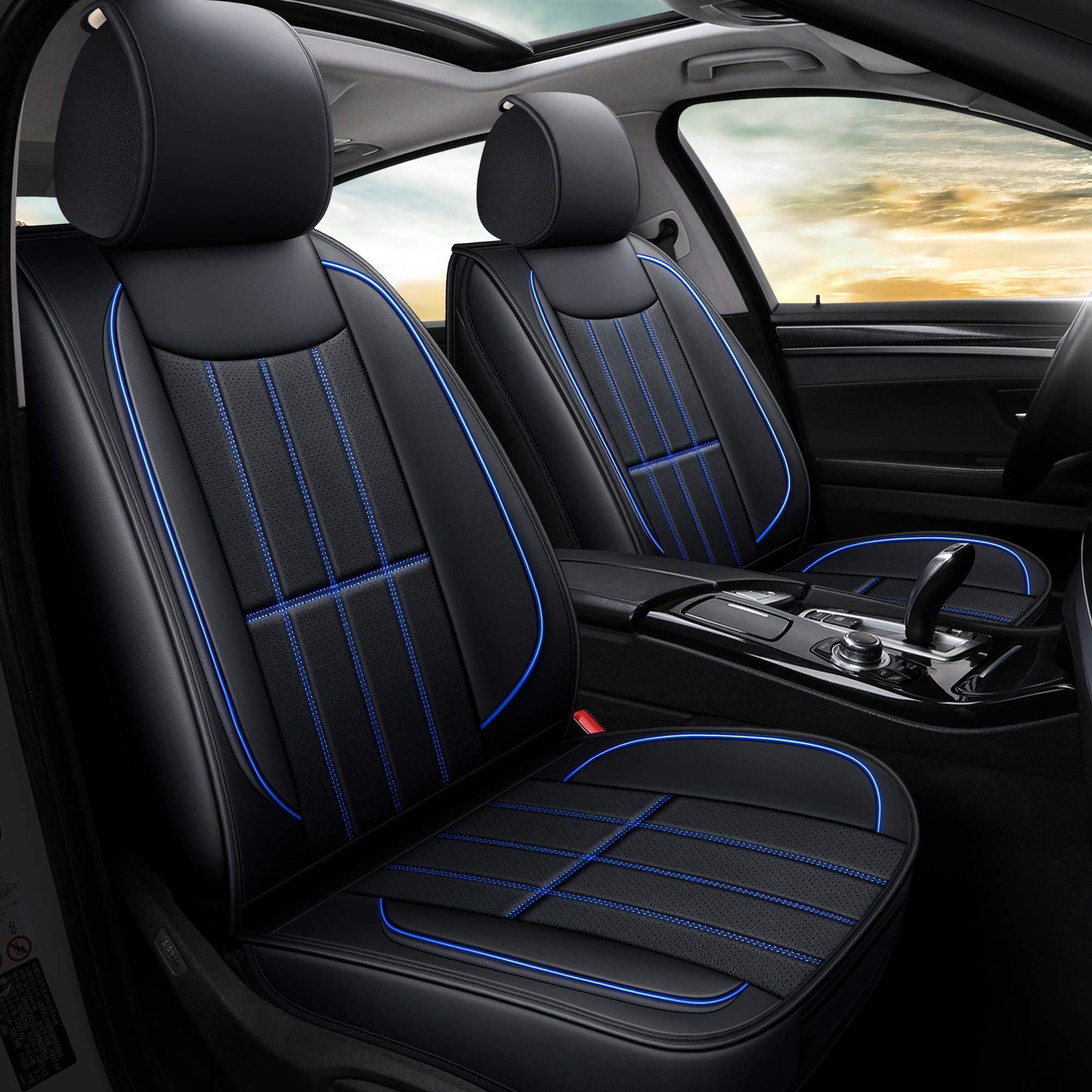 AOOGLeather Car Seat Covers, Leatherette Automotive Vehicle Cushion Cover for Cars SUV Pick-up Truck, Universal Non-Slip Vehicle Cushion Cover Waterproof, Full Set