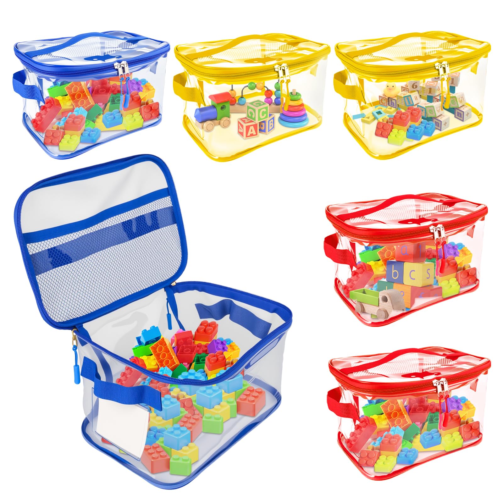 6 bolsas de almacenamiento de juguetes, bolsas de almacenamiento impermeables de PVC transparente con doble cremallera, contenedor con asa, bolsa de aseo de viaje reutilizable, organizador de juguetes