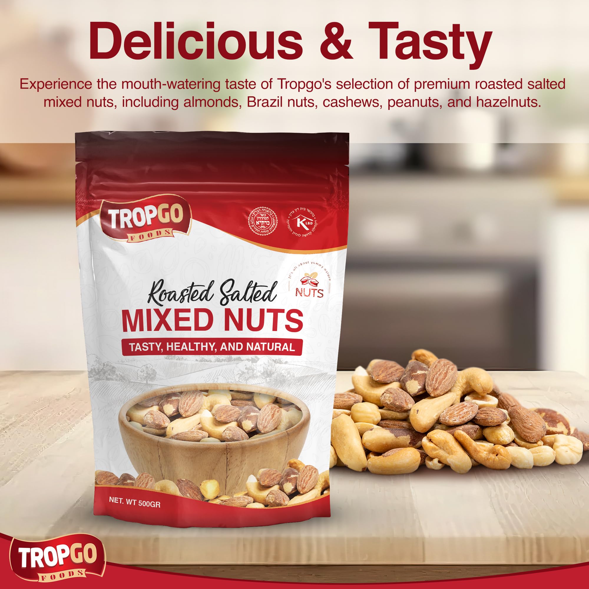 Tropgo Mélange de Noix Grillées Sans Sel 500g x2 – Noix Saines et Fraîches, Riches en Fibres & Protéines – Idéal en Snack – Amandes, Cajou, Noix du Brésil, Cacahuètes & Noisettes