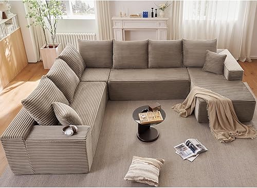 Miniatura 72 de Sofá Nube en Forma de U de 135", Sofá Seccional Modular Moderno Cómodo en Forma de L con Otomana, Asiento Profundo, Chaise Longue Reclinable Negro