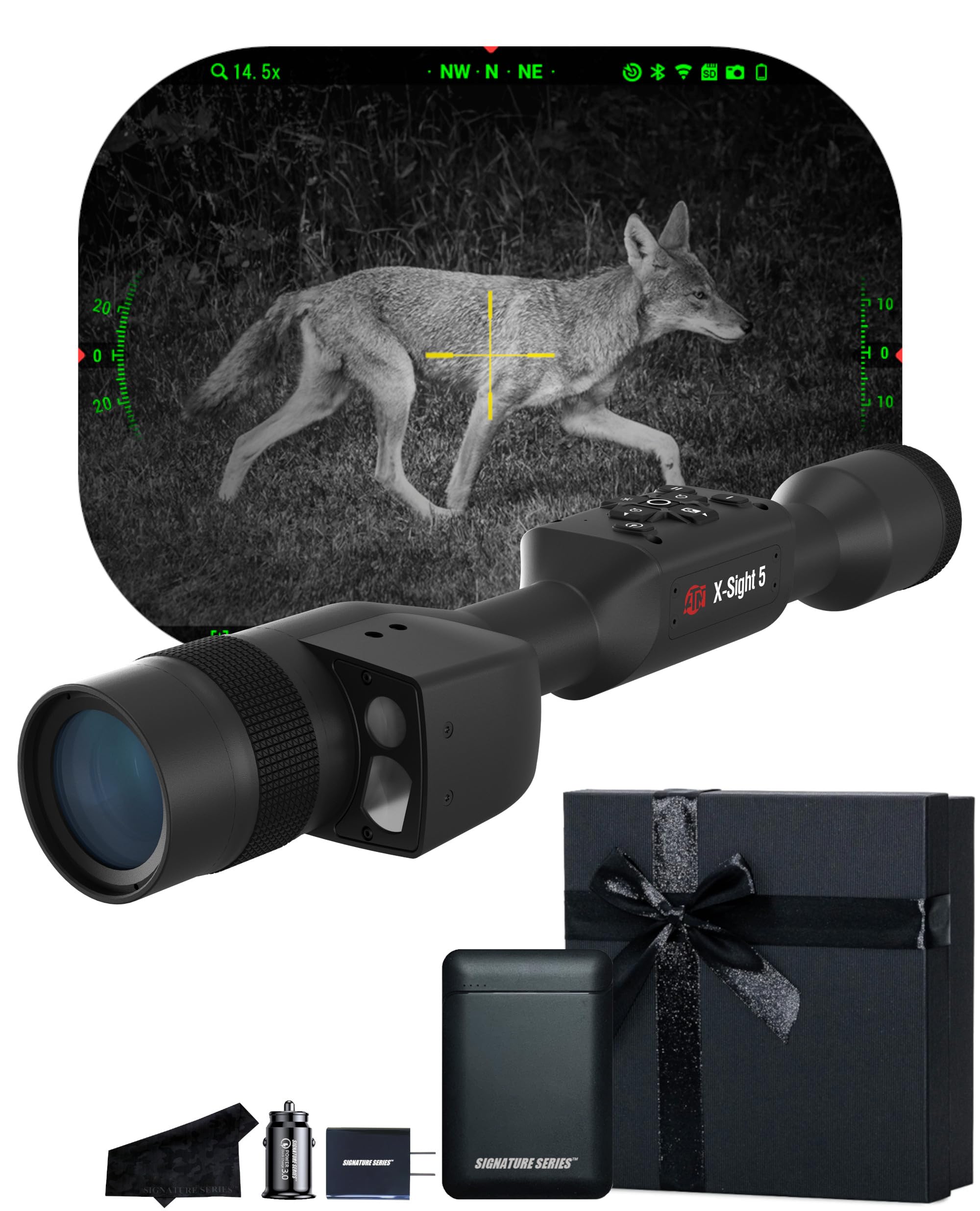 ATN X-Sight 5 Ultra HD 4K+ Smart Day & Night Vision Scope with Built-in Ballistic Calculator | One Shot Zero, Recoil Activated Dual Stream Video, Slow Motion 240 FPS | Exclusive Signature Series Kit