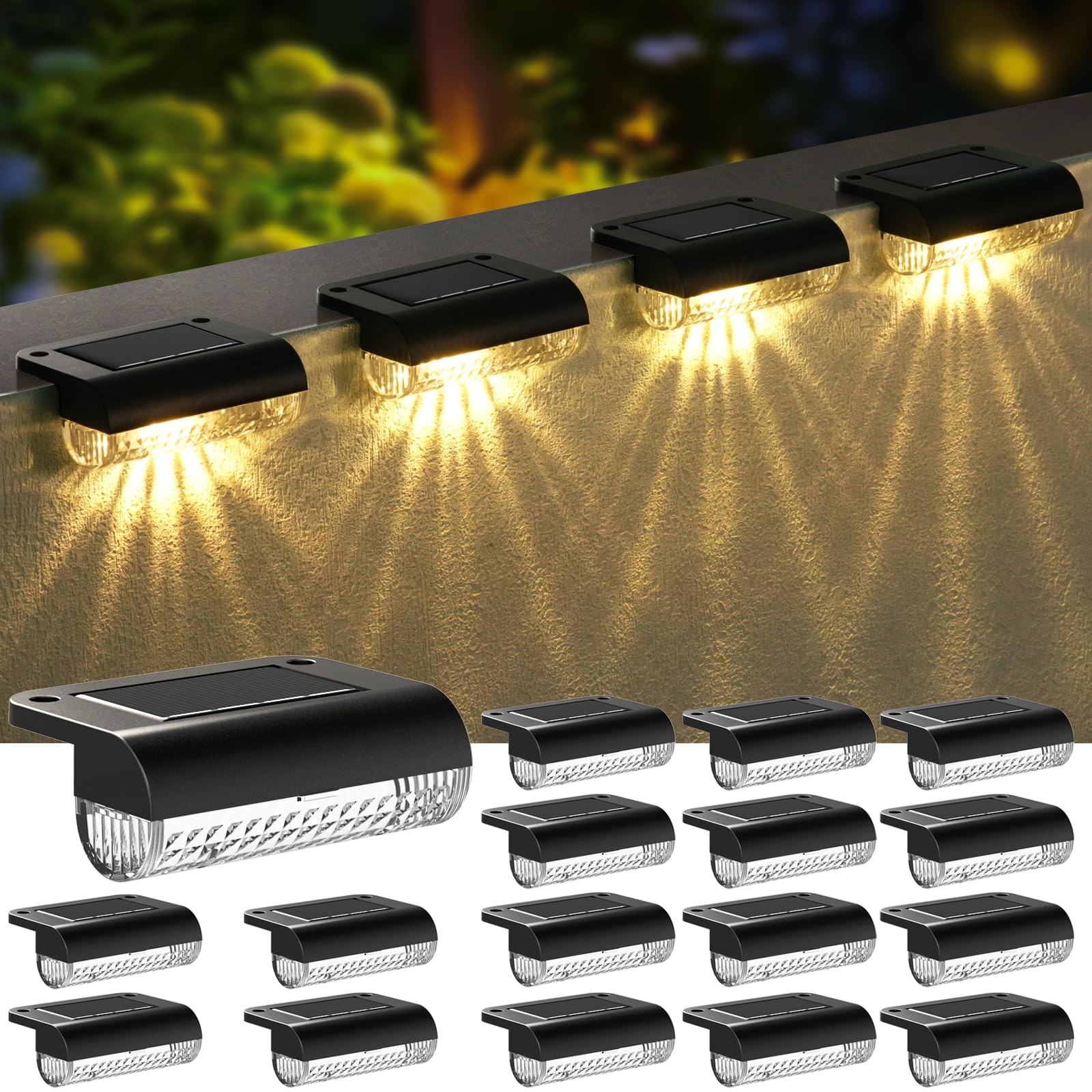 Mancra Solar Step Lights Outdoor, 16 Pack Solar Deck Lights Waterproof Outdoor Lighting for Patio Fence Stairs Post Railing Yard and Garden (Warm White, 16 Pack)