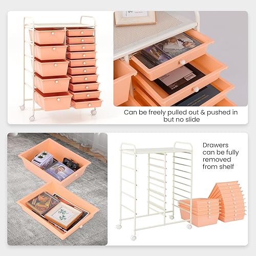 Vista 115 de Giantex - Carrito rodante, 10 cajones, organizador para aula, carrito de almacenamiento con ruedas para útiles escolares, de oficina, hogar, Negro