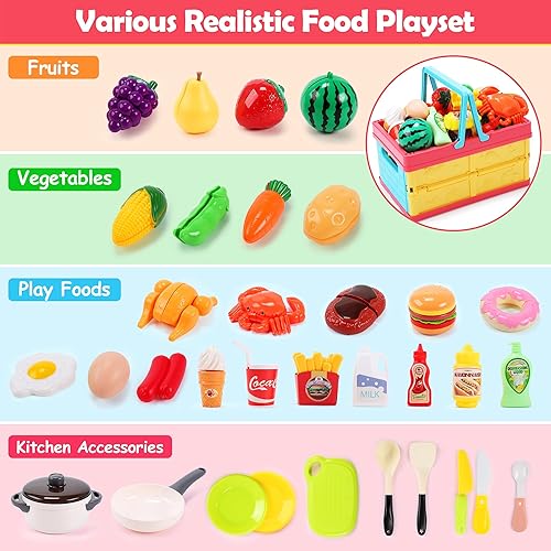 Miniatura 9 de HOLYFUN Juego de cocina para niños, juego de cocina para niños pequeños con sonido y luz, estufa de cocina con vapor, fregadero