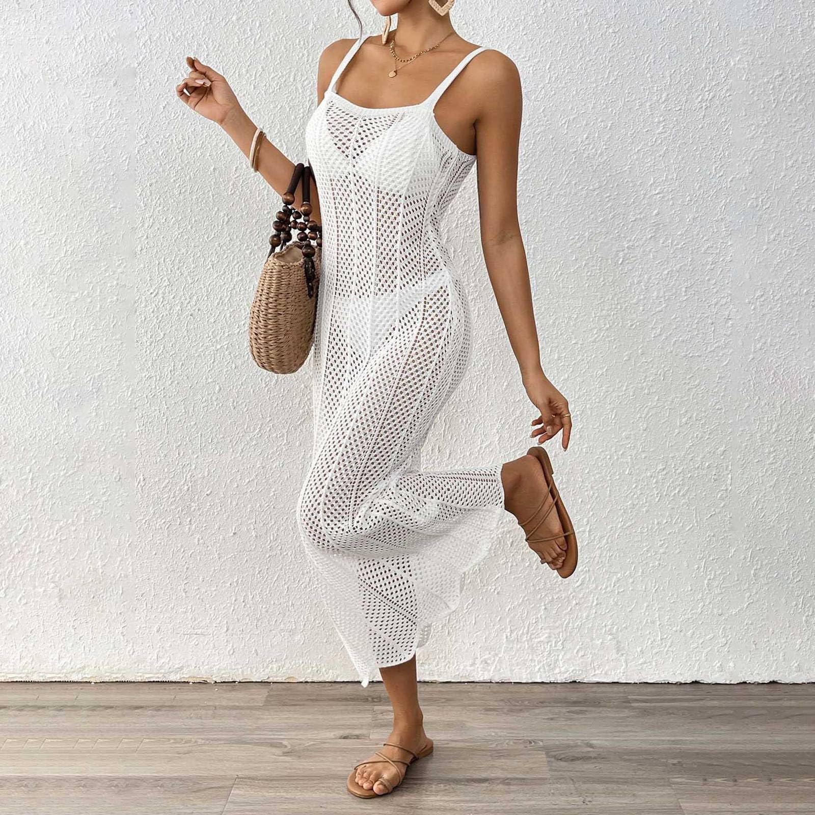 Generisch Damen Häkel-Maxikleid mit ausgehöhlten Ärmeln als Badebekleidung Cover-Up für den Stran... Ansicht 2