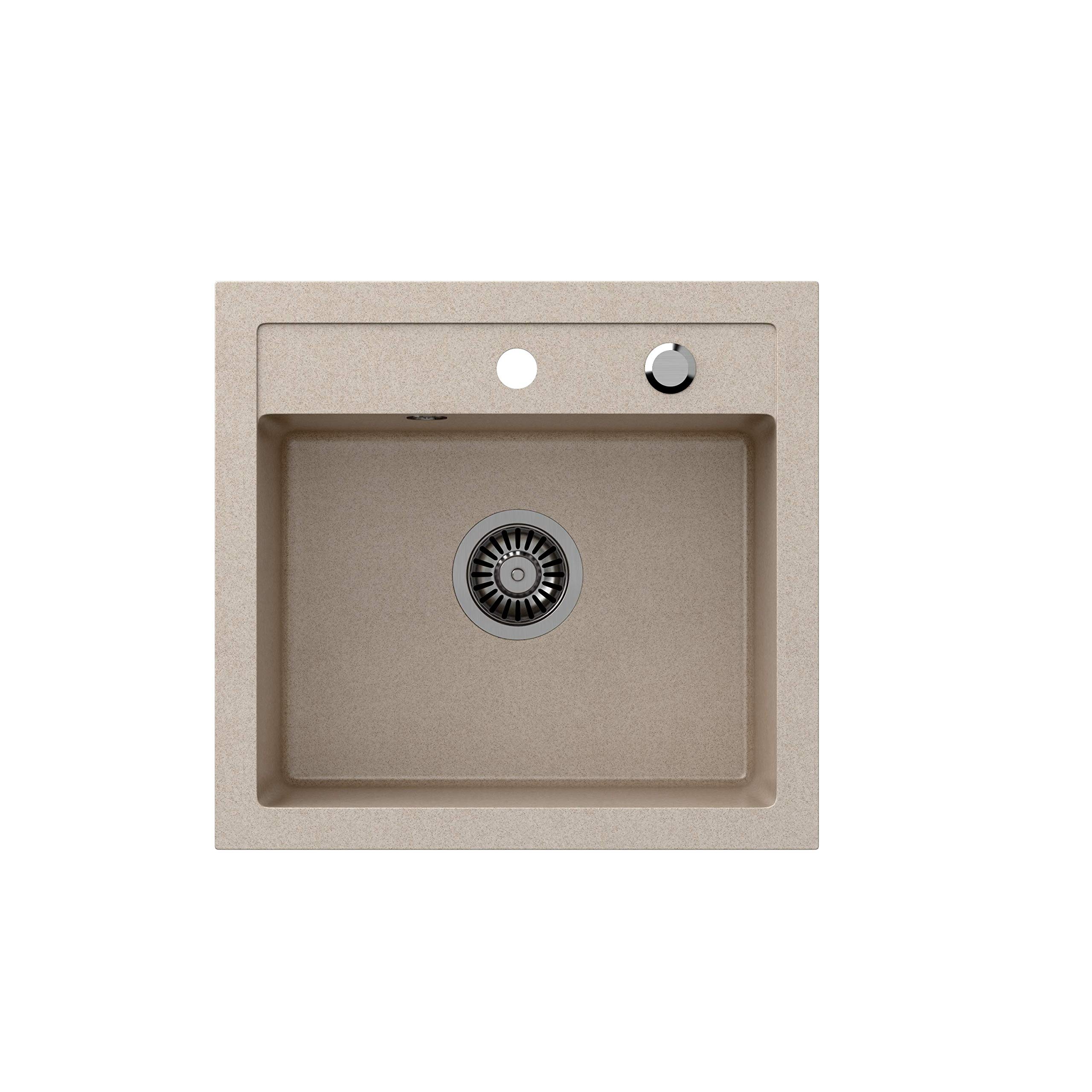 VBChome Fregadero de cocina con grifo de 50 x 47 cm, color beis, empotrable, con sifón