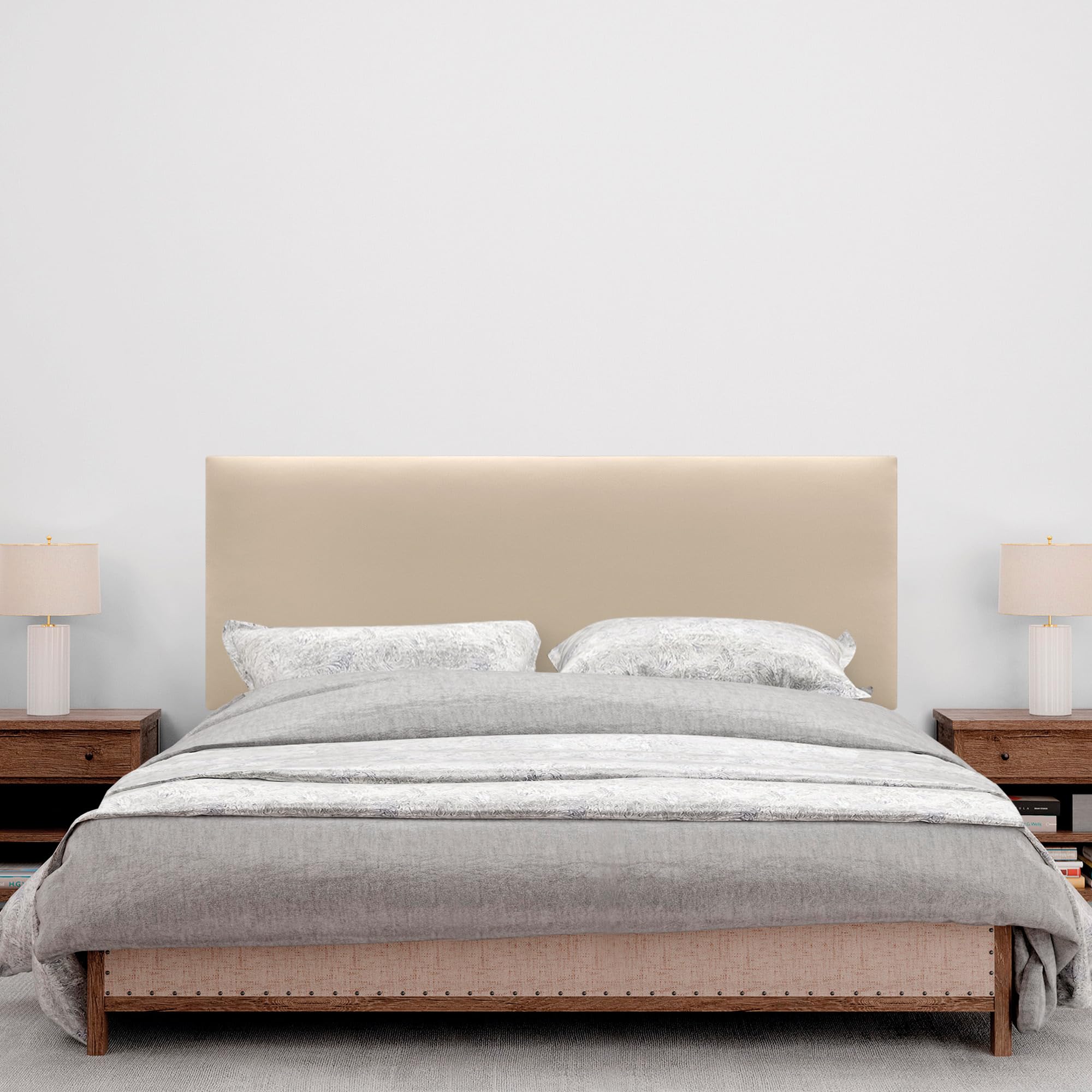 DHOME Testiera in similpelle o tessuto AQUALINE Liscia e con gambe Testiera per letto imbottita (160cm con Gambe (Lits 150/160), Similpelle Beige)