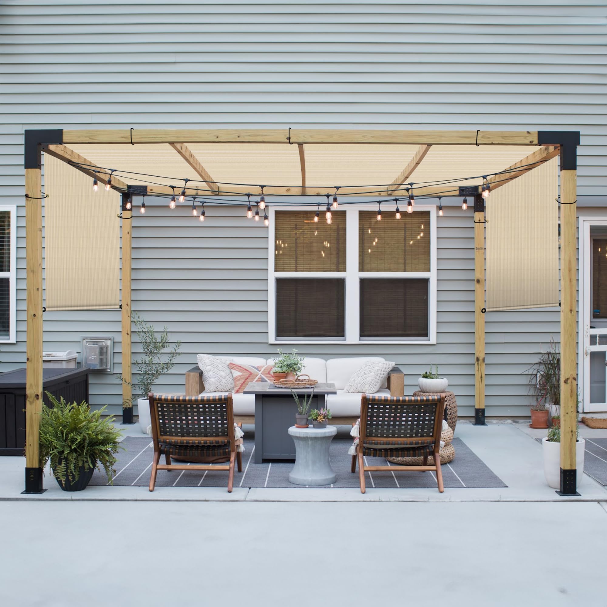 Patio Paradise Sand - Toldo Rectangular De 24 X 24 Pies, Resistente Y Duradero Para Exteriores, Diseño De Anillo En A, Con Resorte De Metal