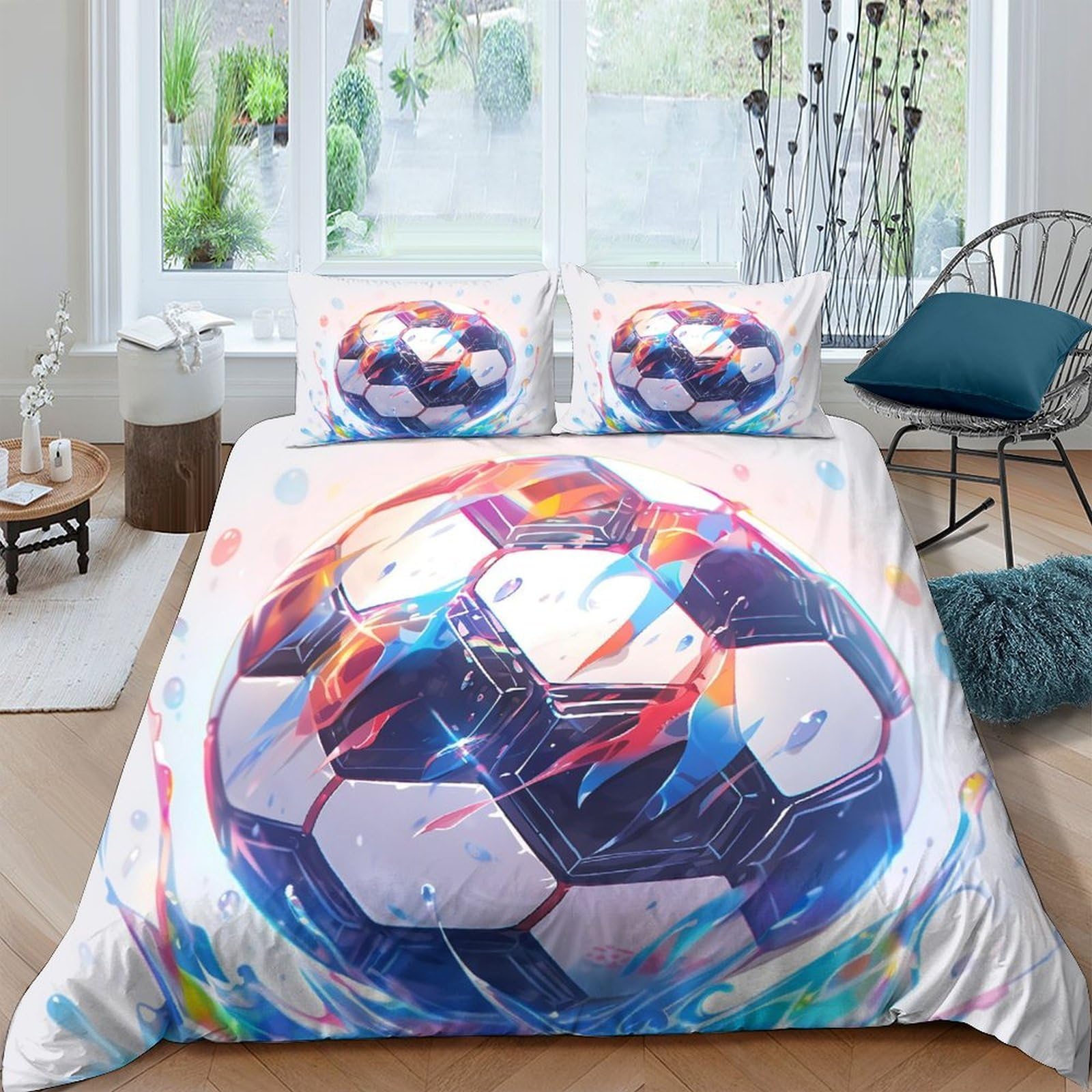 Ctjqhvkz Style-9 3D Printed Color Splash Soccer Fitted Sheet Microfiber Soft Breathable Graffiti Football Mattress Cover For Bedroom Dorm Decor Single（135X200cm）