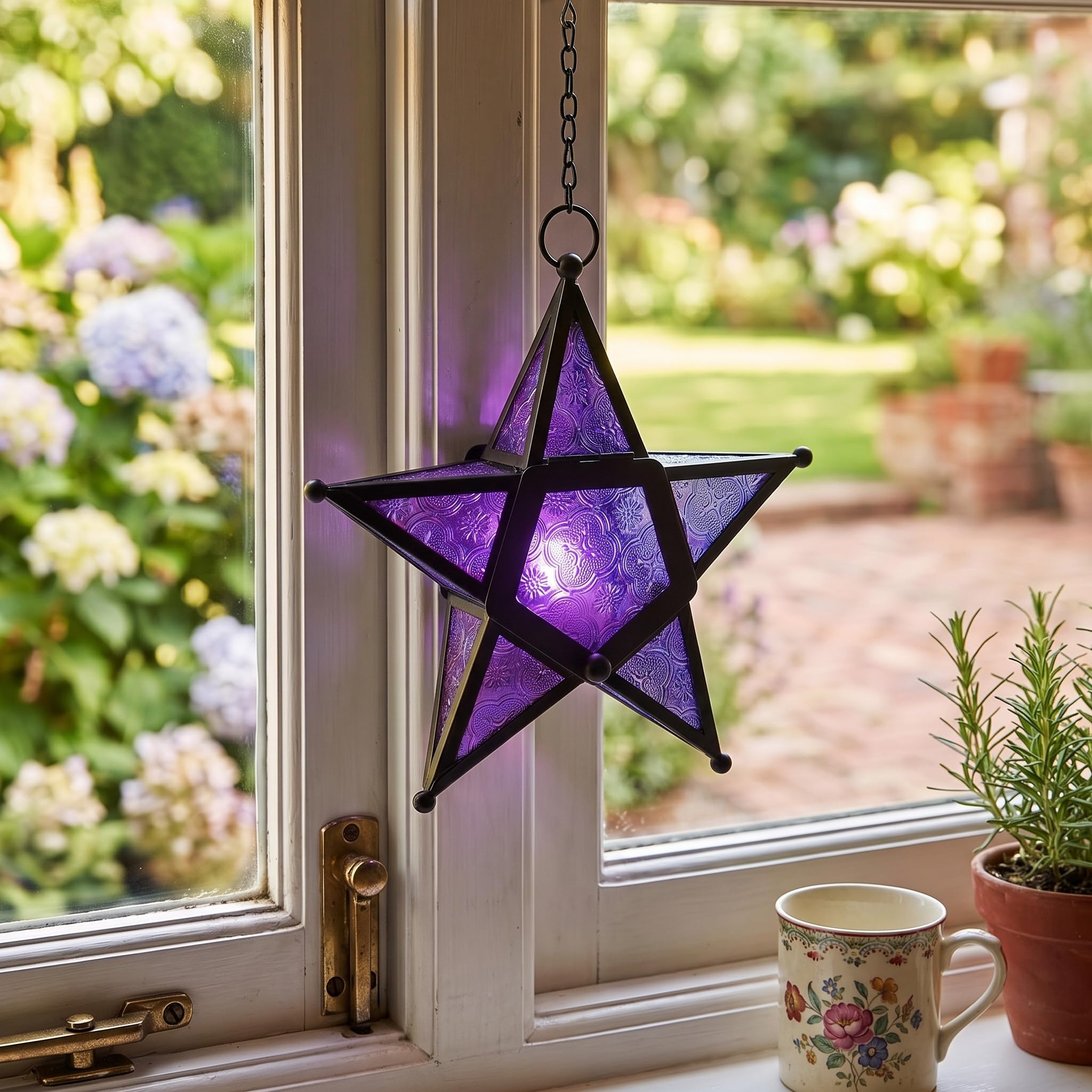 Lot de 2 lanternes décoratives en forme d'étoile violette