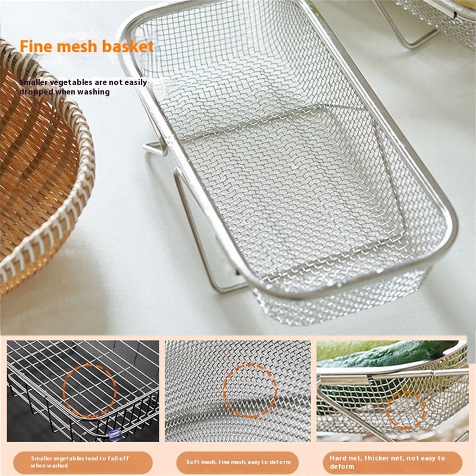 Escurridor de Platos Cesta de Drenaje especializada Acero Inoxidable, Fregadero Cocina, Lavabo retráctil for Lavado Verduras, escurridor vajilla(Large-Basket)