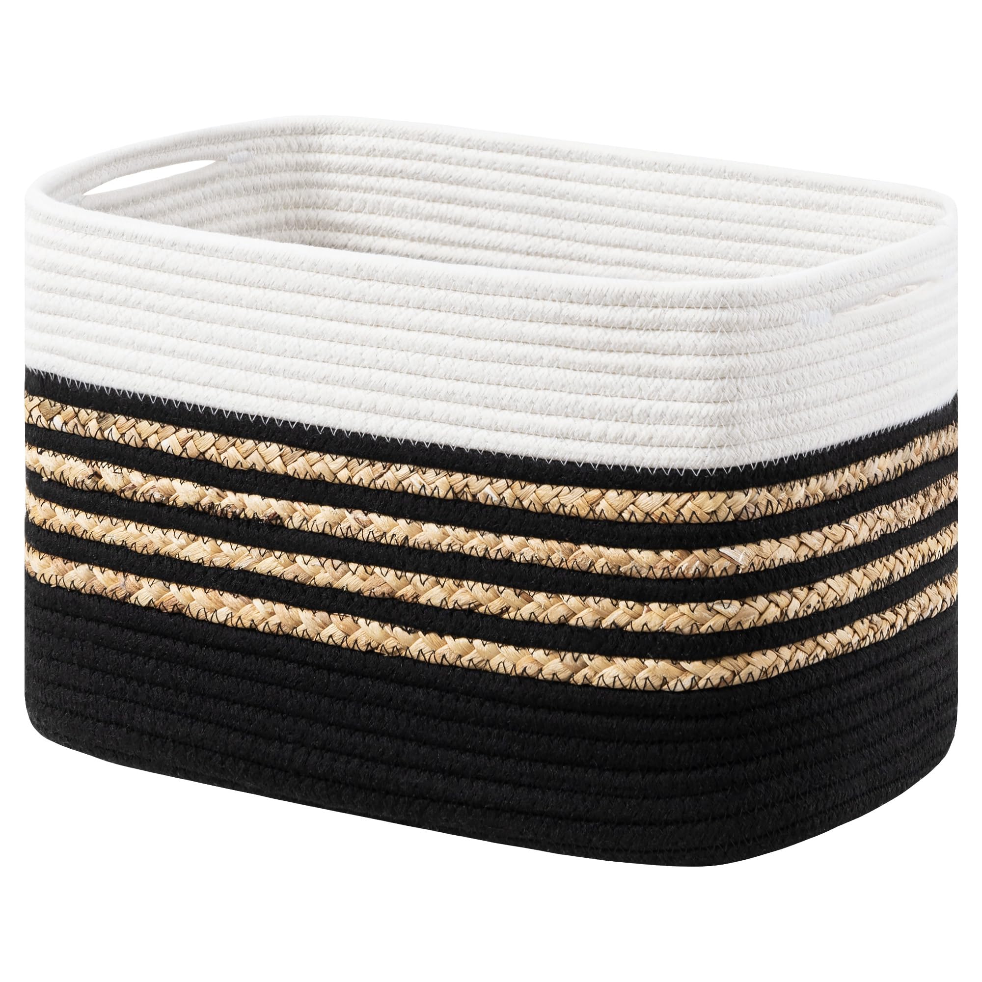 UBBCARE 1 Pack Baskets for Organizing, Woven Storage Baskets for Toys and Towel, Rectangle Cotton Rope Basket with Handles, 15''L x10''W x9''H, Black
