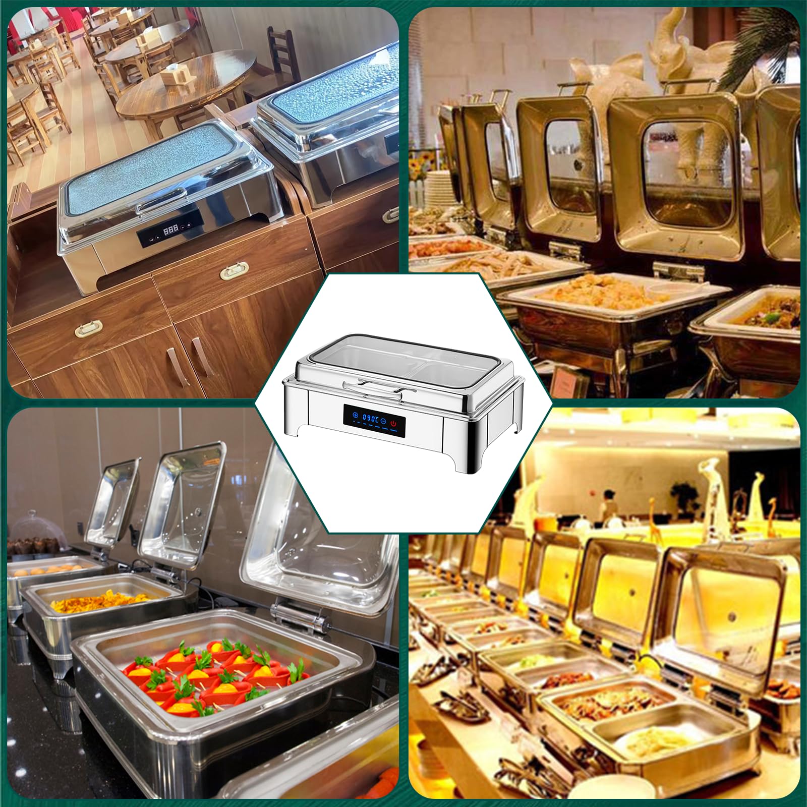 Chafing Dish Elettrico 9L, 35-85 ℃ Temperatura Regolabile(B,1/3 Pan) | 400W Professionale Scaldavivande Elettrico per Buffet, Acciaio Inox Contenitore Scalda Cibo per Hotel, Buffet, Ristoranti
