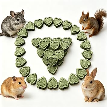 100% Natural Alfalfa Hay Treats 36 Pieces, Heart Shaped Grass Molar Cookies, Healthy Additive-Free Daily Snacks for Rabbits, Chinchillas, Hamsters, Guinea Pigs