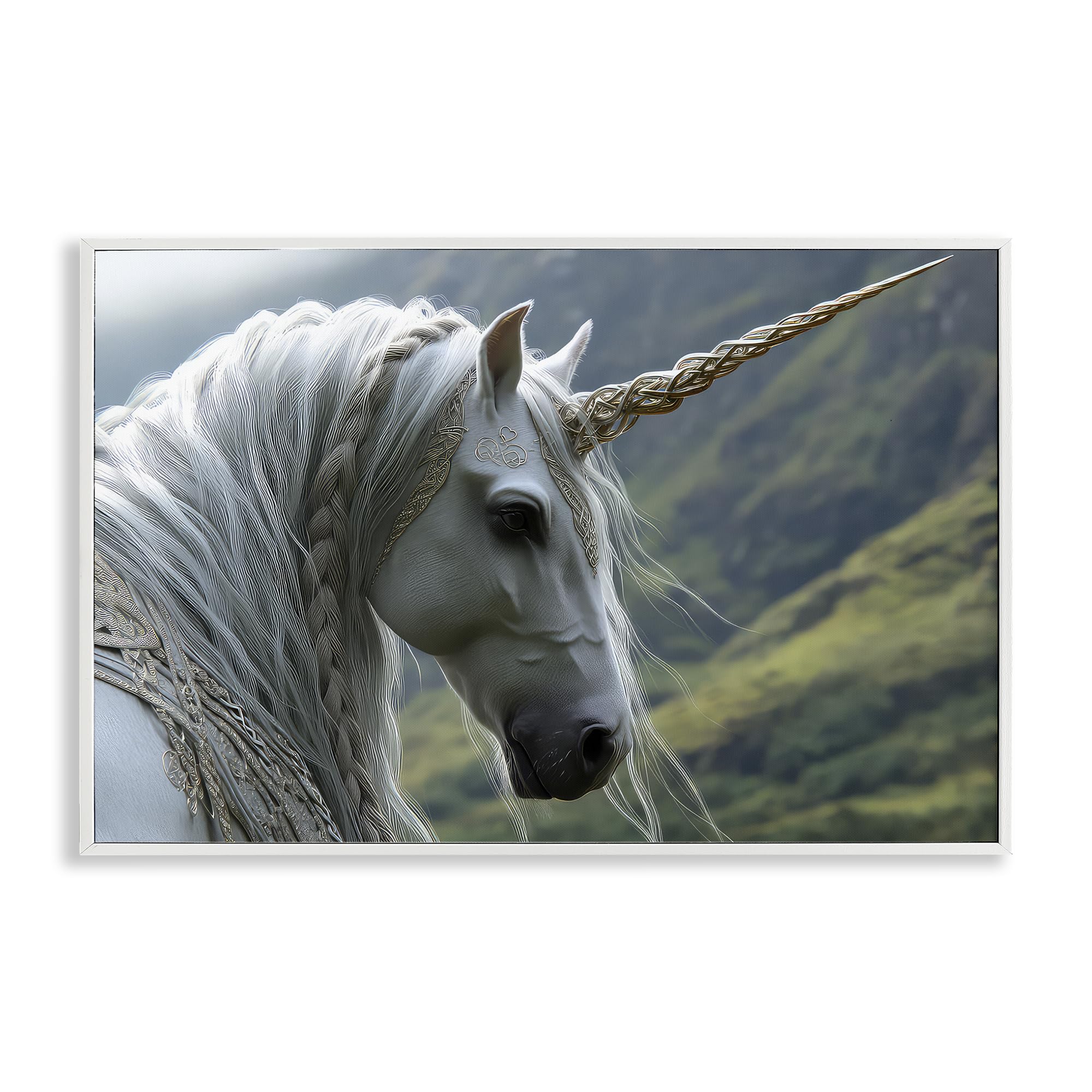 Stupell Industries Coastal White (Textured) 'Celtic Unicorn Braided Mane'| Framed Giclee Art
