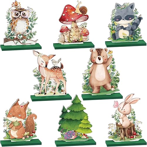 Wesiti Juego de 8 decoraciones de mesa de animales del bosque, criaturas del bosque, centros de mesa, animales del bosque, decoración de mesa con