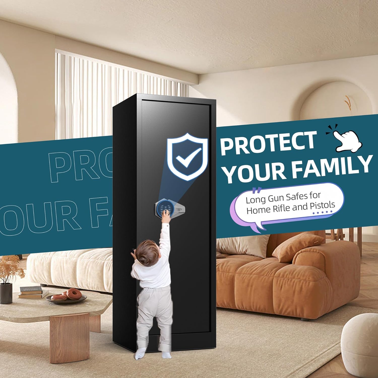 Gun Safes, Rifle Gun Safe with a Storage Box, No Assembly Required, Gun Cabinet with Removable Shelf, for Home Rifle and Pistols Storage(8-10 Gun Safe Digital)