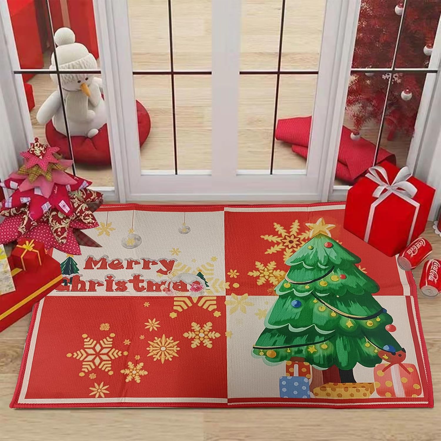 FOSDICK Christmas Door Mat, Christmas Doormat, Non-Slip Entrance Rug, Tremendous Absorbent, Washable Ornamental Doormat for Indoor Out of doors, Crimson and Inexperienced, 40 x 60 cm (Rectangular)