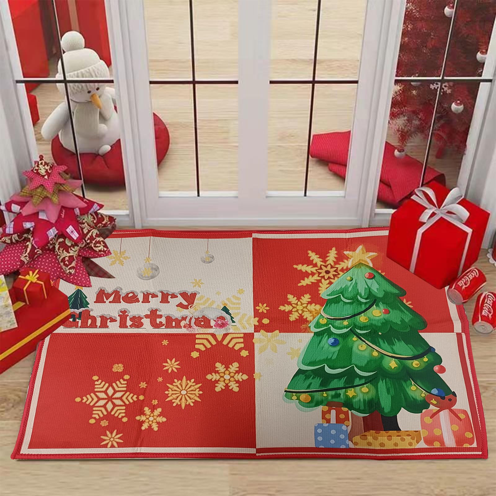 FOSDICK Felpudo Navidad, 40x60cm Felpudos Navidad, Antideslizante Felpudo de Navidad, Árbol de Navidad Felpudo Entrada, Alfombra Entrada casa Interior Exterior para Cocina Pasillo salón