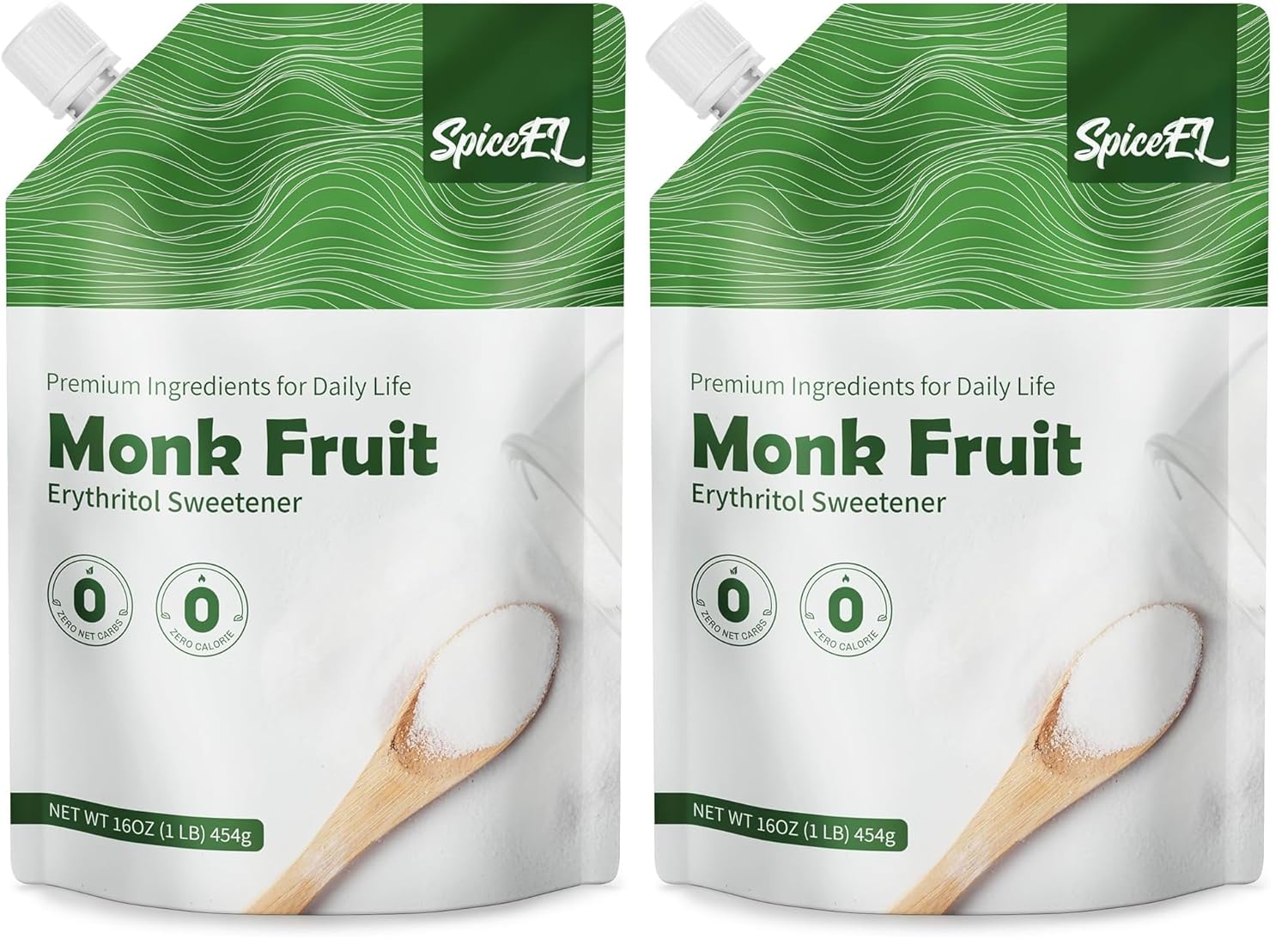 SPICEEL Monk Fruit Sweetener with Erythritol - White Sugar Substitute, Coffee, Tea, Gluten Free, Vegan, Sugar Replacement(1lb) (Pack of 2)