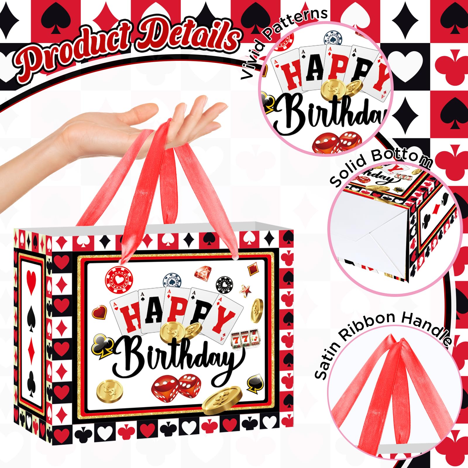Woosytoo Casino Birthday Gift Bags with Card and Wrapping Paper Casino Party Favors Las Vegas Poker Themed Gift Bag for Men Women Christmas Casino Birthday Party Decorations Supplies