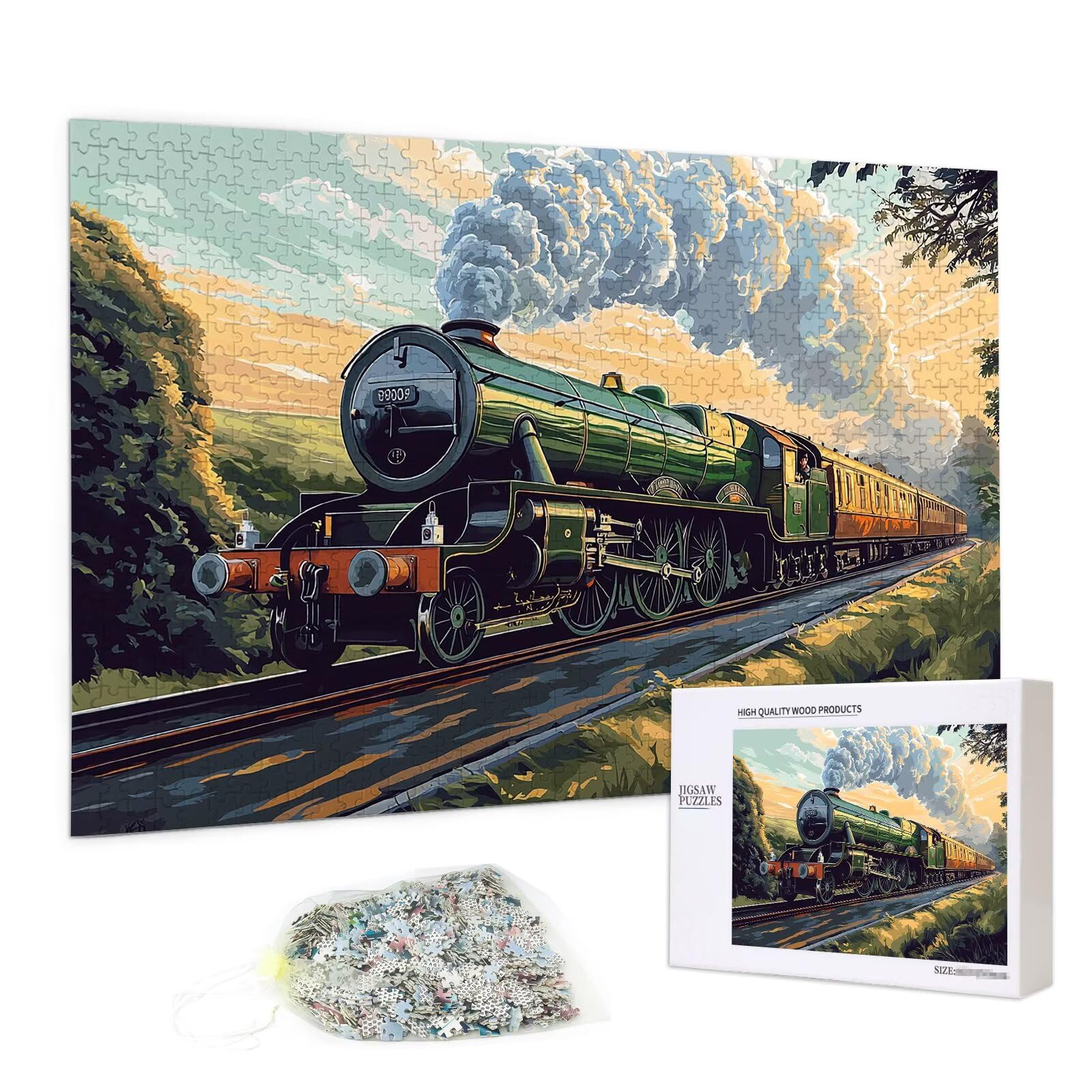 Puzzle 2000 elementów dla dorosłych, pociąg, 2000 elementów, z pudełkiem na prezent, drewniane puzzle dla dorosłych z naturalnym drewnem, prezenty dla kobiet, mężczyzn, duże drewniane puzzle do
