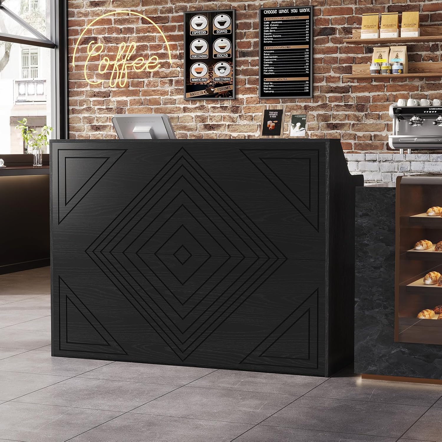 Reception Desk with Counter, Front Desk with Storage Cabinet and Drawer, 47 inch Modern Retail Counter with Cable Grommet for Checkout, Barber, Beauty Salon, Home Office