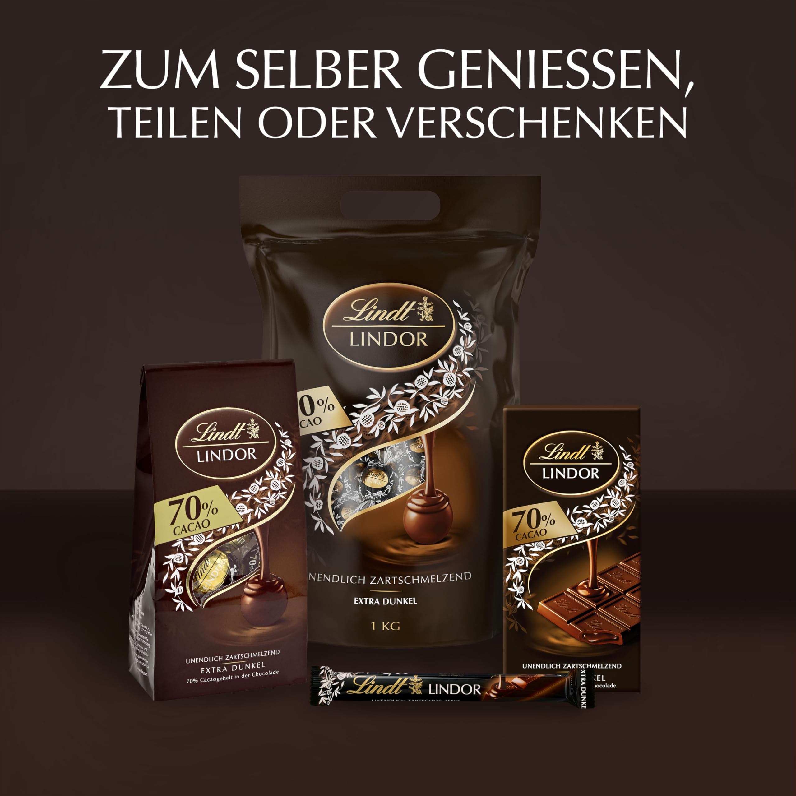 Lindt LINDOR Schokoladen Kugeln extra dunkel | ca. 80 Kugeln Edelbitterschokolade | Dunkle Schokolade mit 70% Kakao | Großpackung, Pralinen-Geschenk, 1kg (1er Pack)