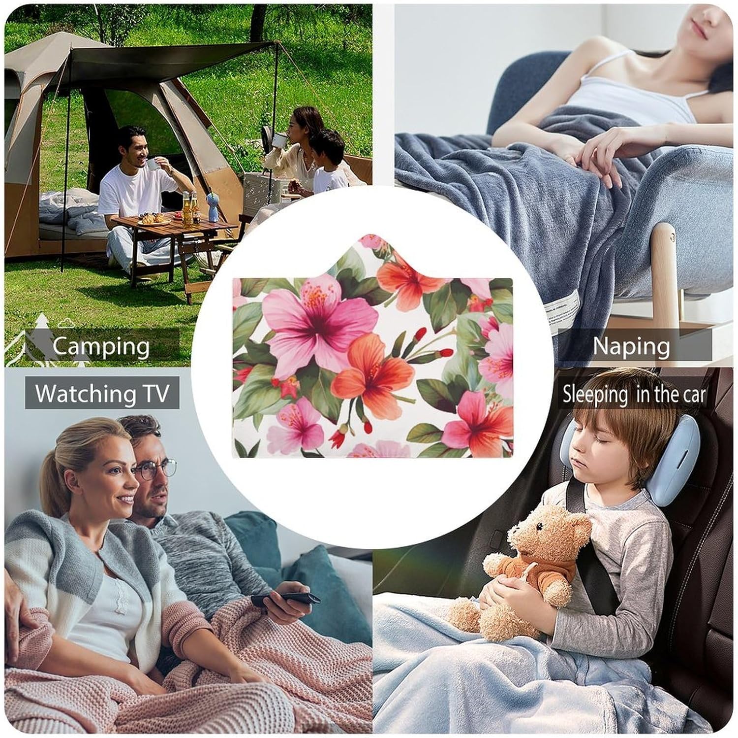 Hawaiian Flower Print1 Wearable Hooded Blanket, Ultra Soft Arctic Velvet Cape Cloak Unisex - Cozy Wearable Blanket