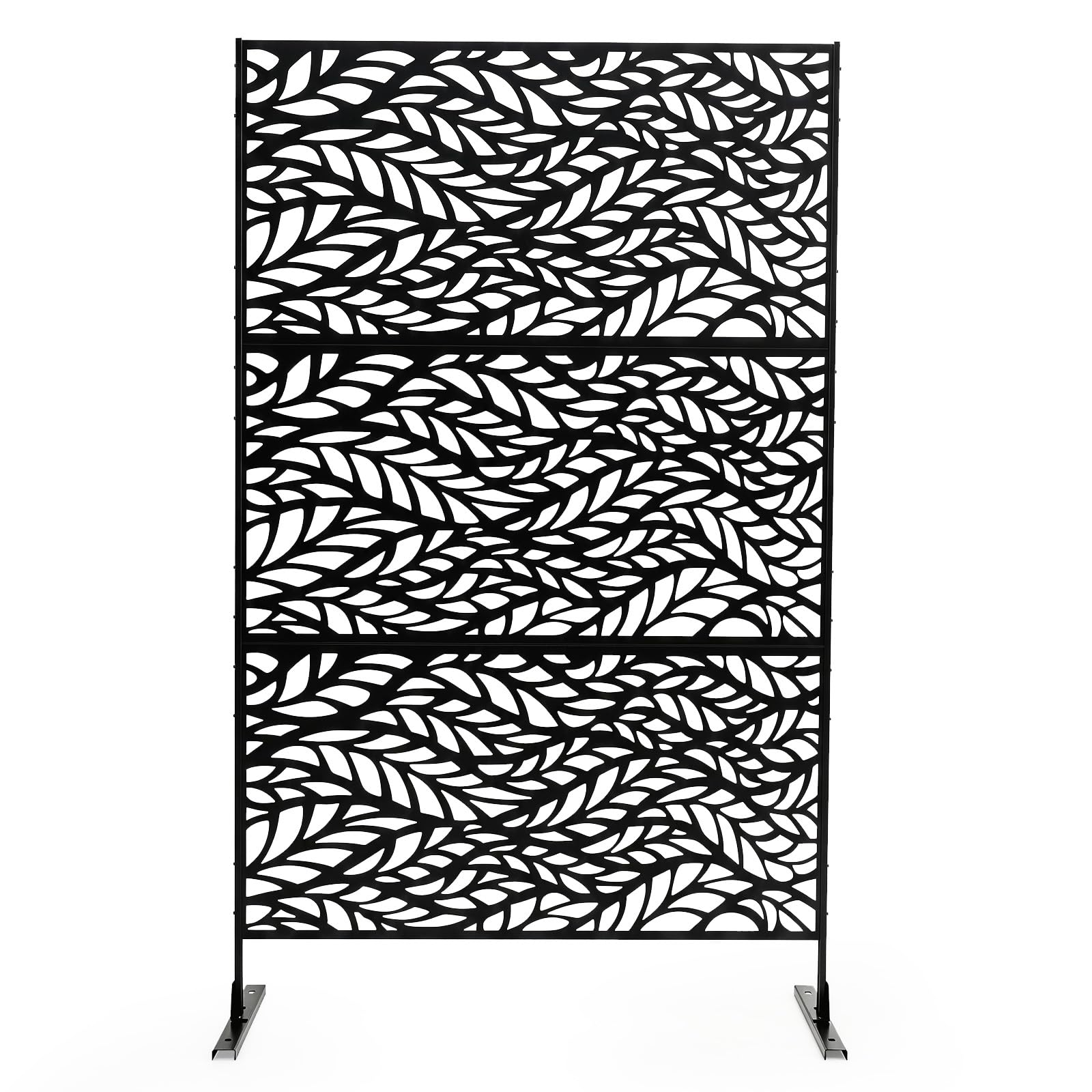 LIFEZEAL Brise-Vue en Métal, Panneau Intimité Autoportant avec Support, Motif de Feuilles, Paravent Occultant Extérieur, pour Patio, Balcon, Salle Intérieure, Jardin, Noir, 122 x 45 x 198 CM