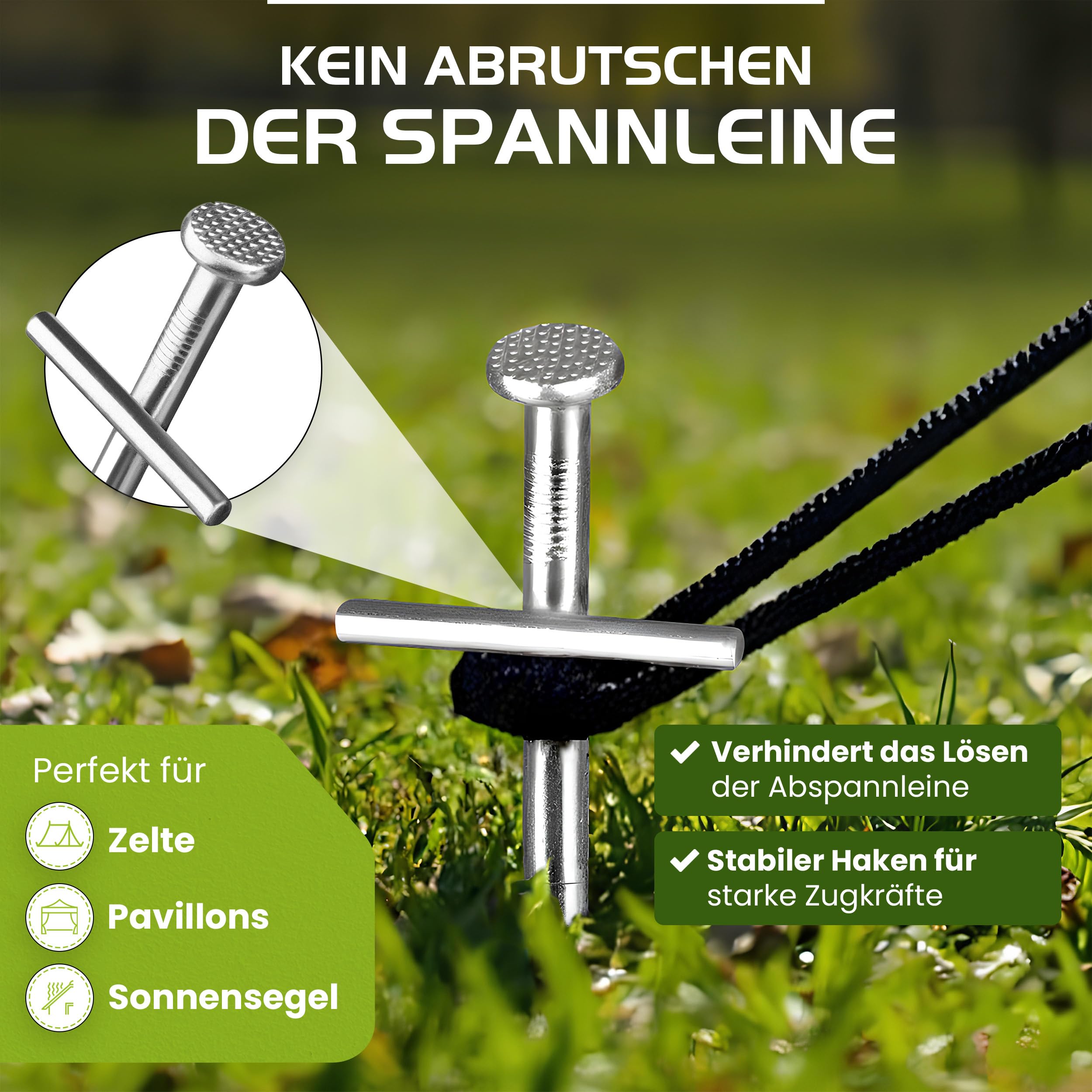Balinco - Bodenanker 30er Set 230x6 mm - Anti-Rost Heringe mit T-Profil aus verzinktem Stahl – Stabile Zeltheringe für Camping, Zelt, Pavillon, Sonnensegel, Abspannleinen – Erdnägel für Harte Böden