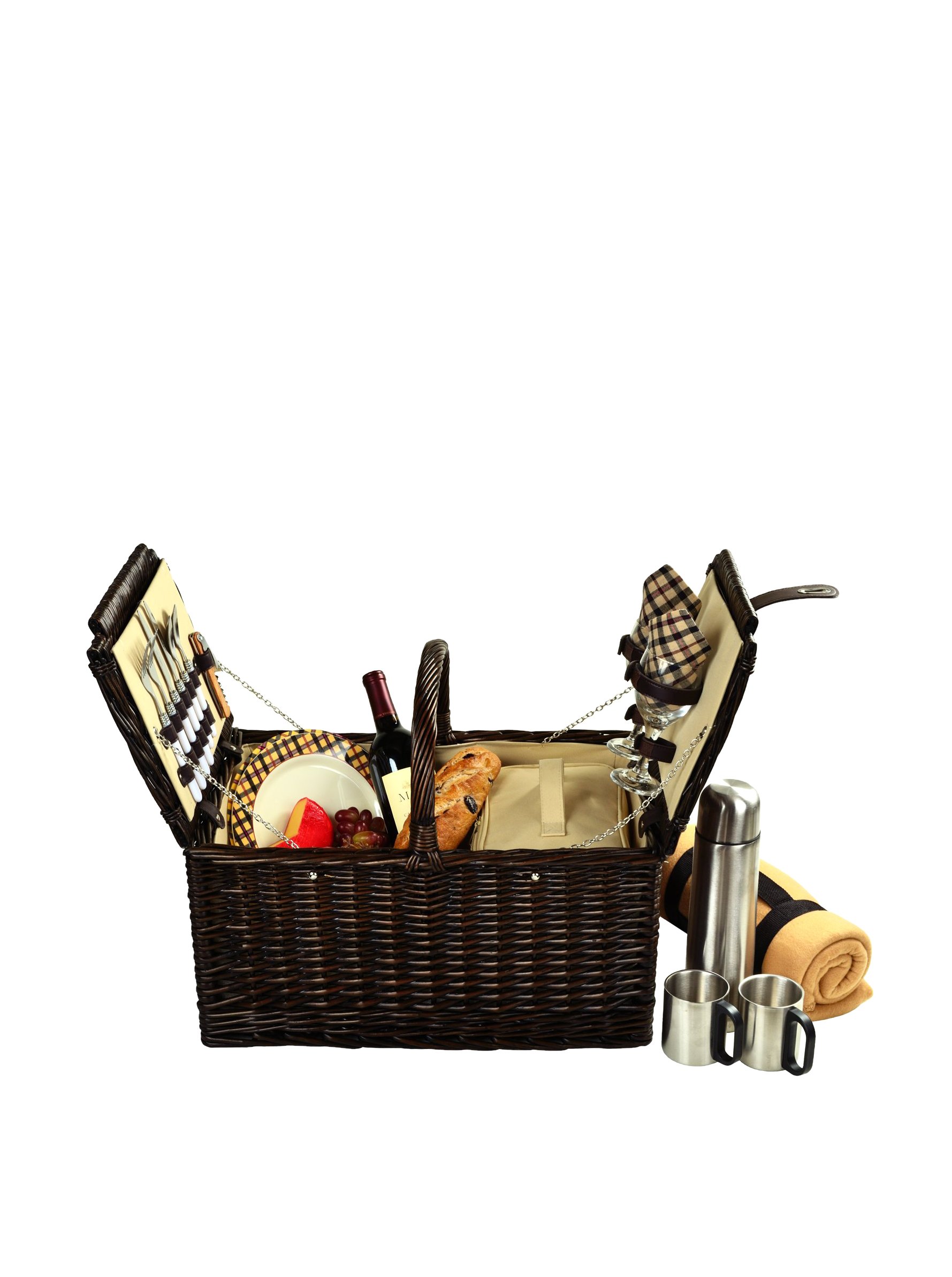 Picnic at Ascot Surrey Willow Picnic Basket with Service for 2 with Blanket and Coffee Set- Designed, Assembled &amp; Quality Approved in the USA