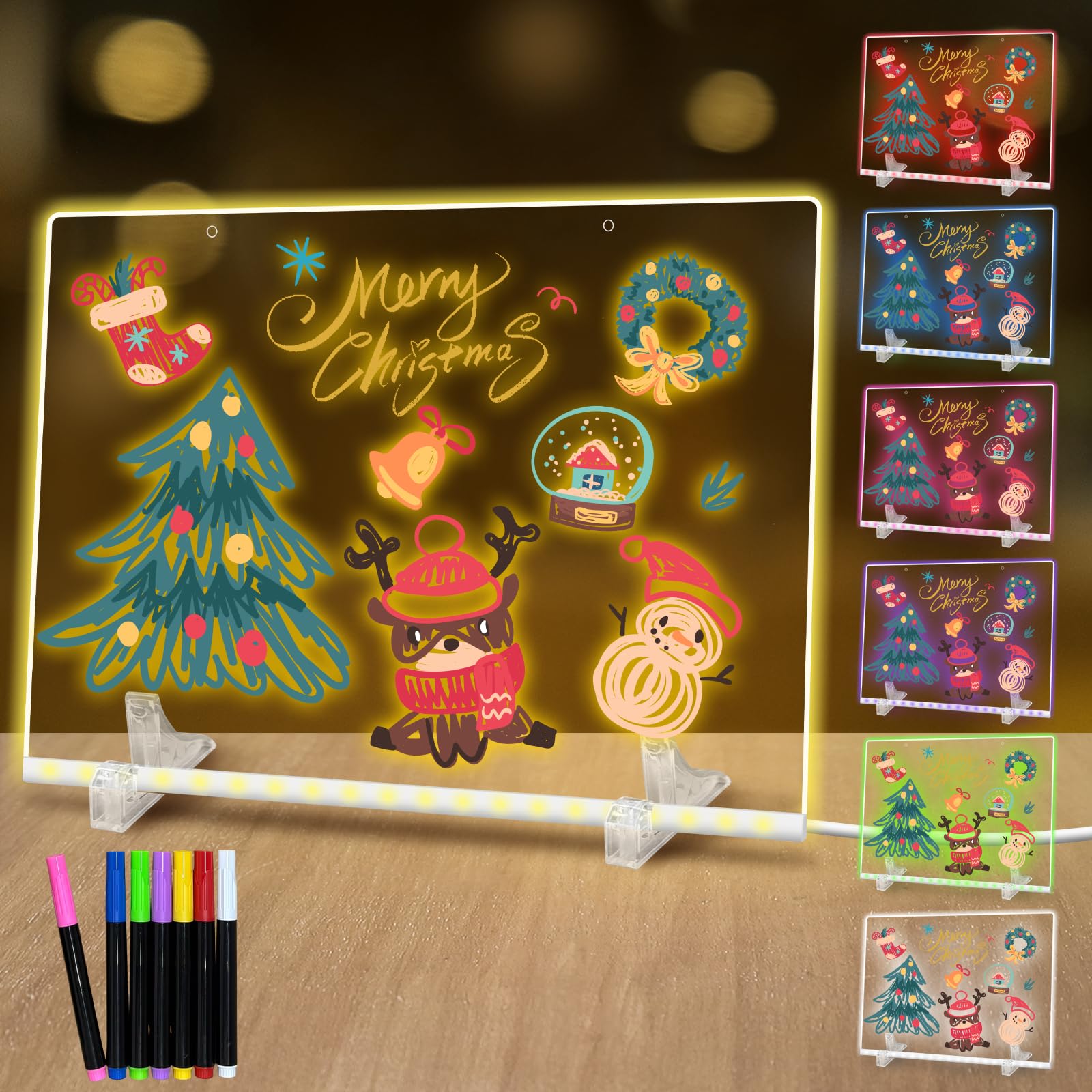 LED Acrylic Message Board, Acrylic Illuminated Dry Erase Board, 7-Color Markers Desktop Message Board with Stand,as Night Light for Room/Store/Office/