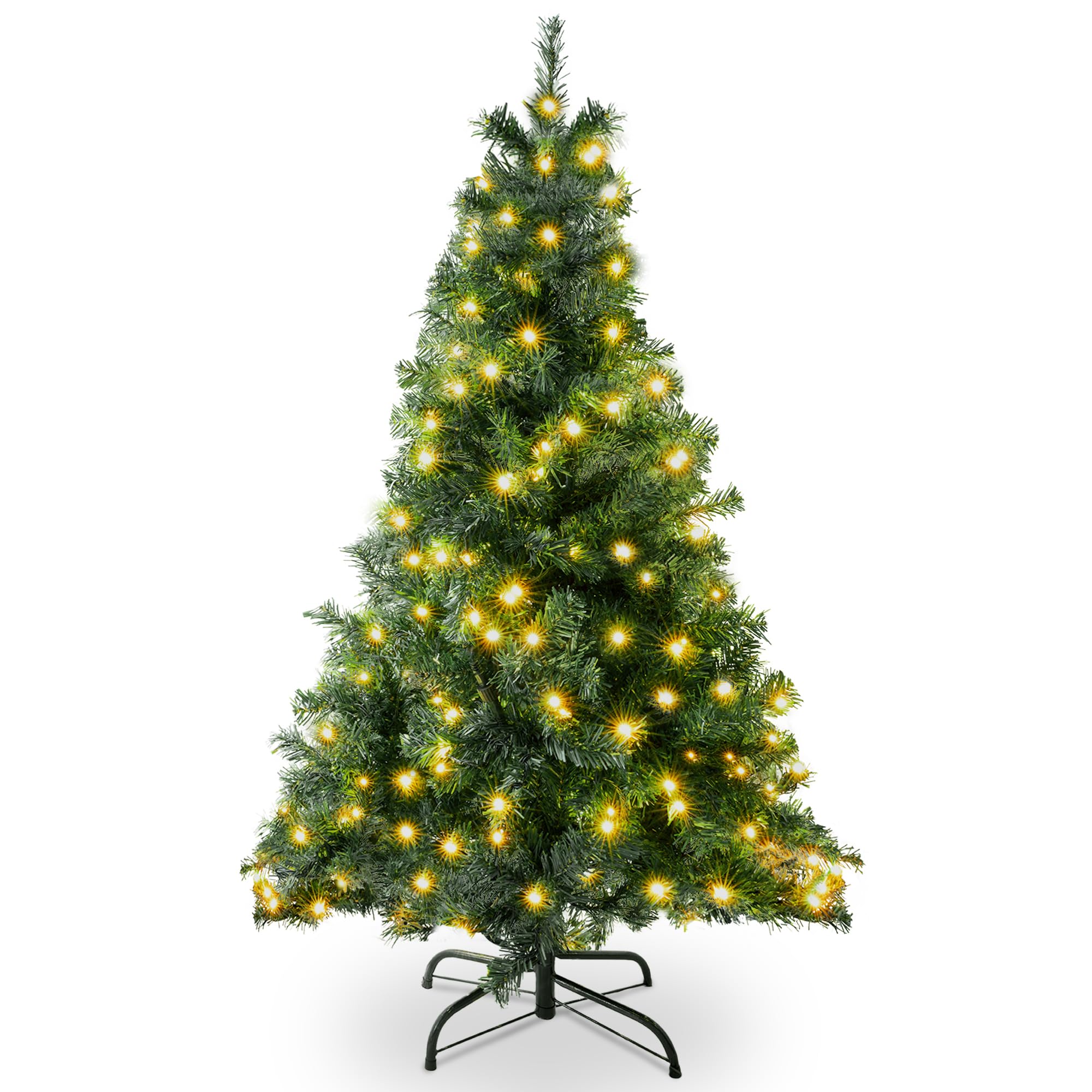 Sa Products Green 4Ft Pre-Lit Artificial Christmas Tree – 400 Alaskan Pine Tips - Christmas Tree With 200 Vibrant Led Lights, 8 Lighting Modes & Timer, Slim Pvc Xmas Tree For Small Spaces & Holiday Decor