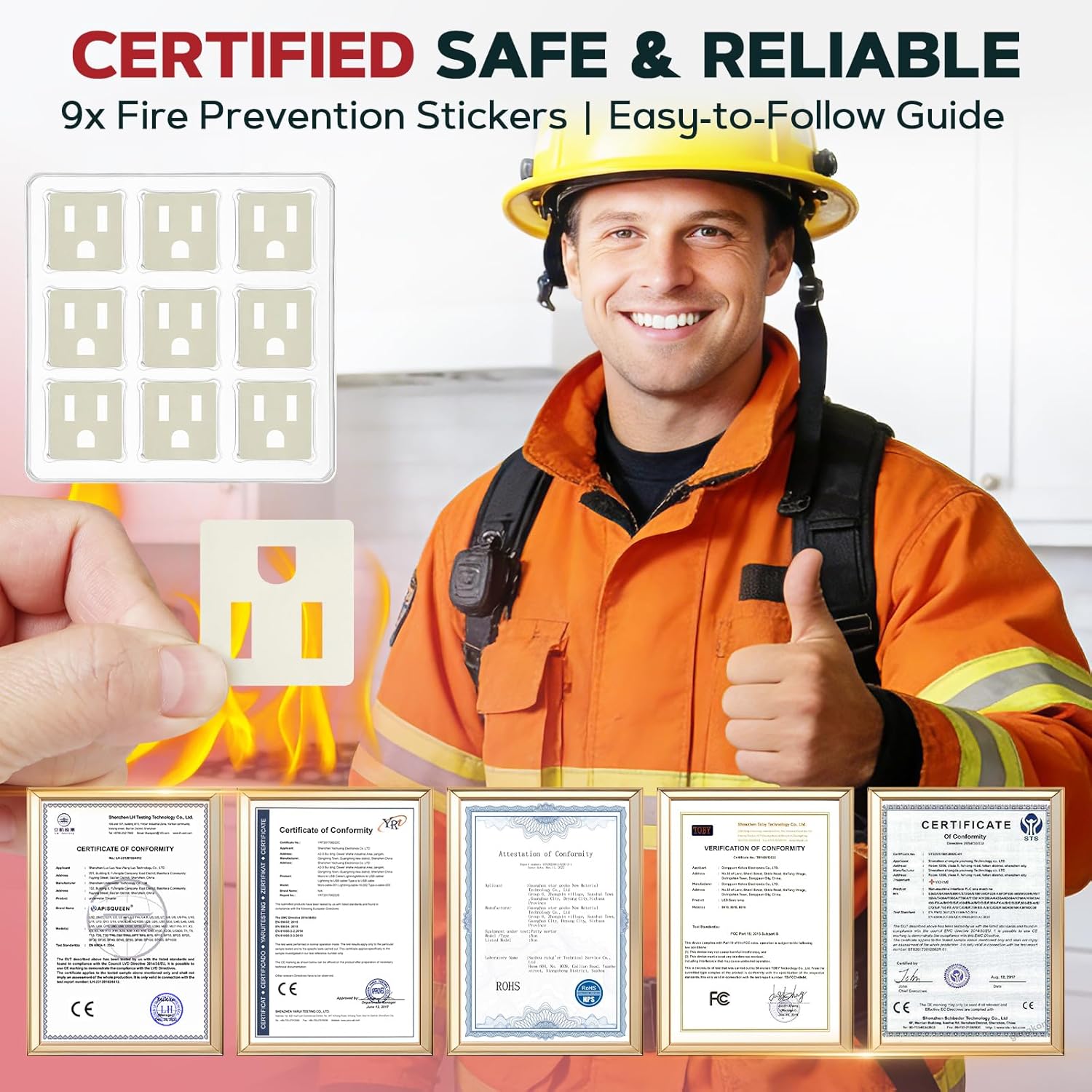 Automatic Fire Prevention Stickers, 18PCS Fire Suppression Sticks Pad for Electrical Outlets&Power Strips, Self-Adhesive Fire Protection Device, No Power Needed,Easy Install Electrical Safety for Home