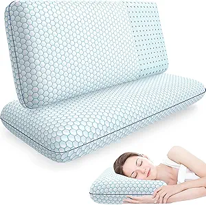 Memory Foam Pillows for Side, Back and Stomach Sleepers, Set of 2, Bed Pillow with Washable Cover and Breathable Mesh, Bed Pillow for Sleeping (Blue,King Size)