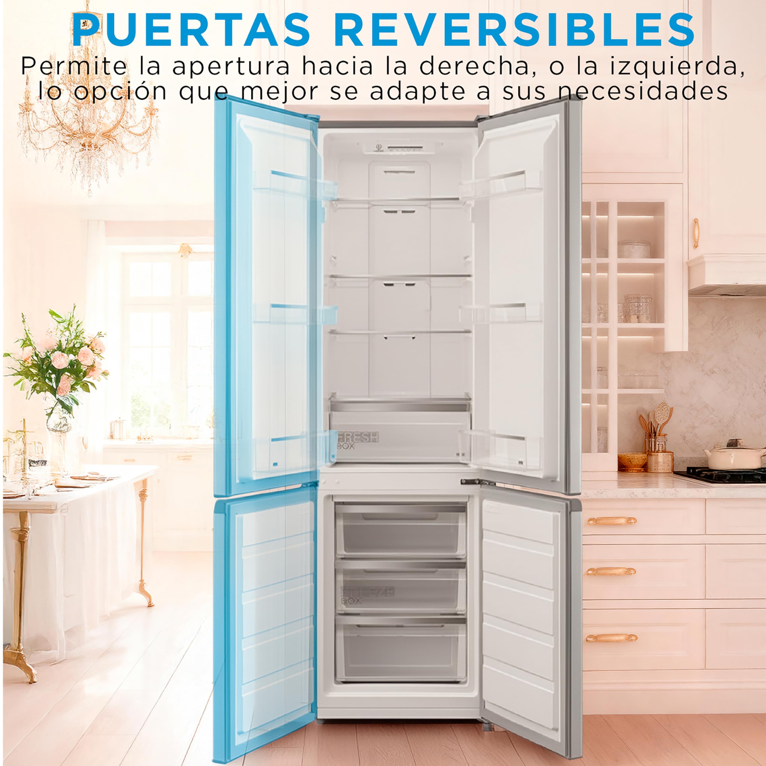 Midea Frigorifico Combi No Frost | 55 cm ancho x 180 cm | Inox | 270L de Capacidad - Nevera Libre Instalación con Congelador Vertical - Refrigerador de Bajo Consumo con Sistema Multi Air Flow