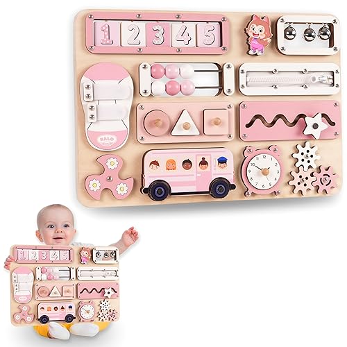 Kalotoys Large Busy Board Montessori Toys for 1 2 3 Year Old - Sensory Toys for Toddlers 1-3 - Fine Motor Skills & Early Learning - Montessori Gift for Boys & Girls - Travel-Friendly & Safe (Green) - Pastel Girl