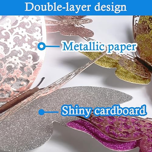 Miniatura 4 de Ewong Decoración de pared de mariposa 3D, 12 calcomanías de pared extraíbles de doble capa, calcomanías de pared de mariposa, decoración de pared,
