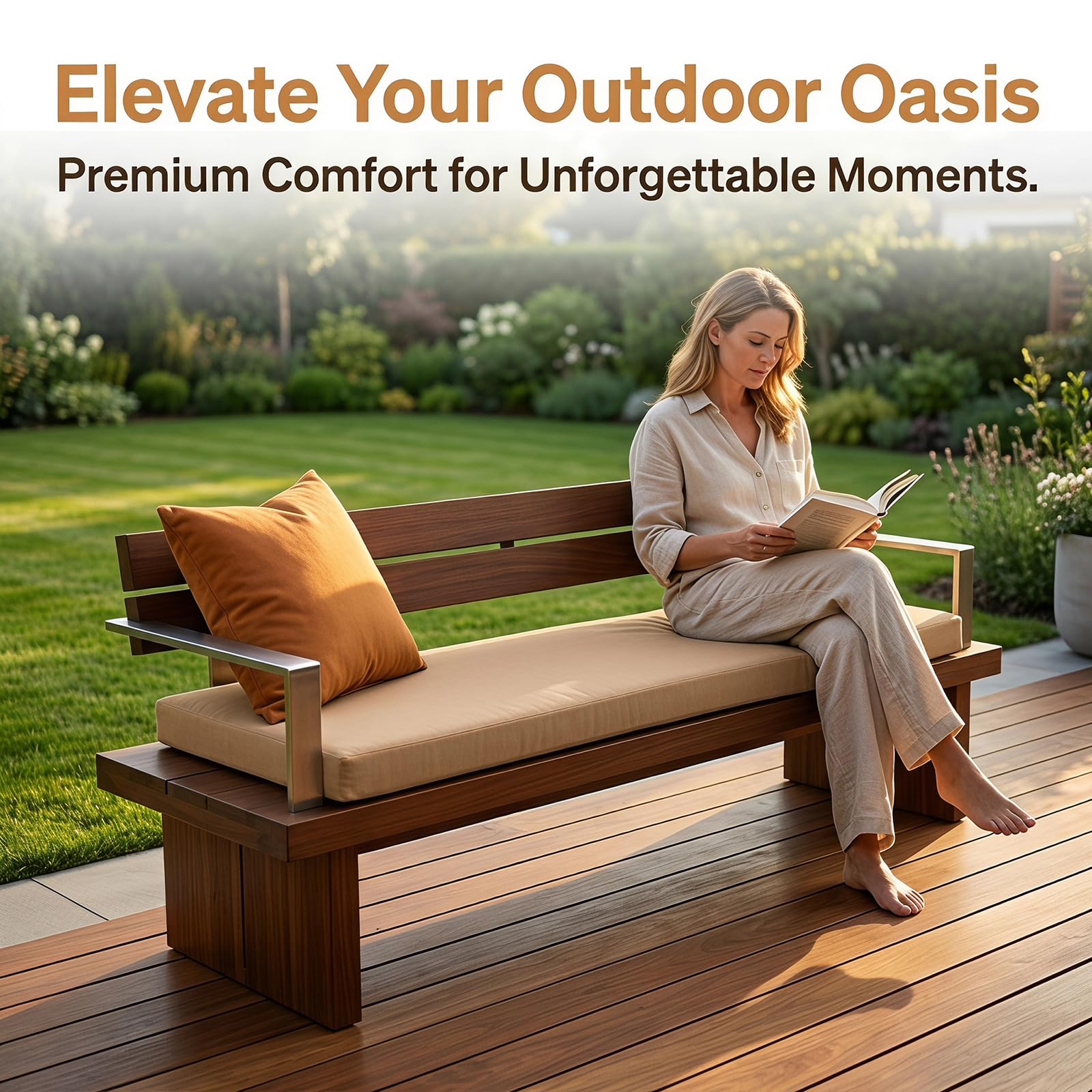 Cojín de banco impermeable de tamaño personalizado para interiores y exteriores, cómodo cojín de asiento de repuesto para jardín, patio, mecedora, tumbona, muebles de mimbre, sofá biplaza y sofá