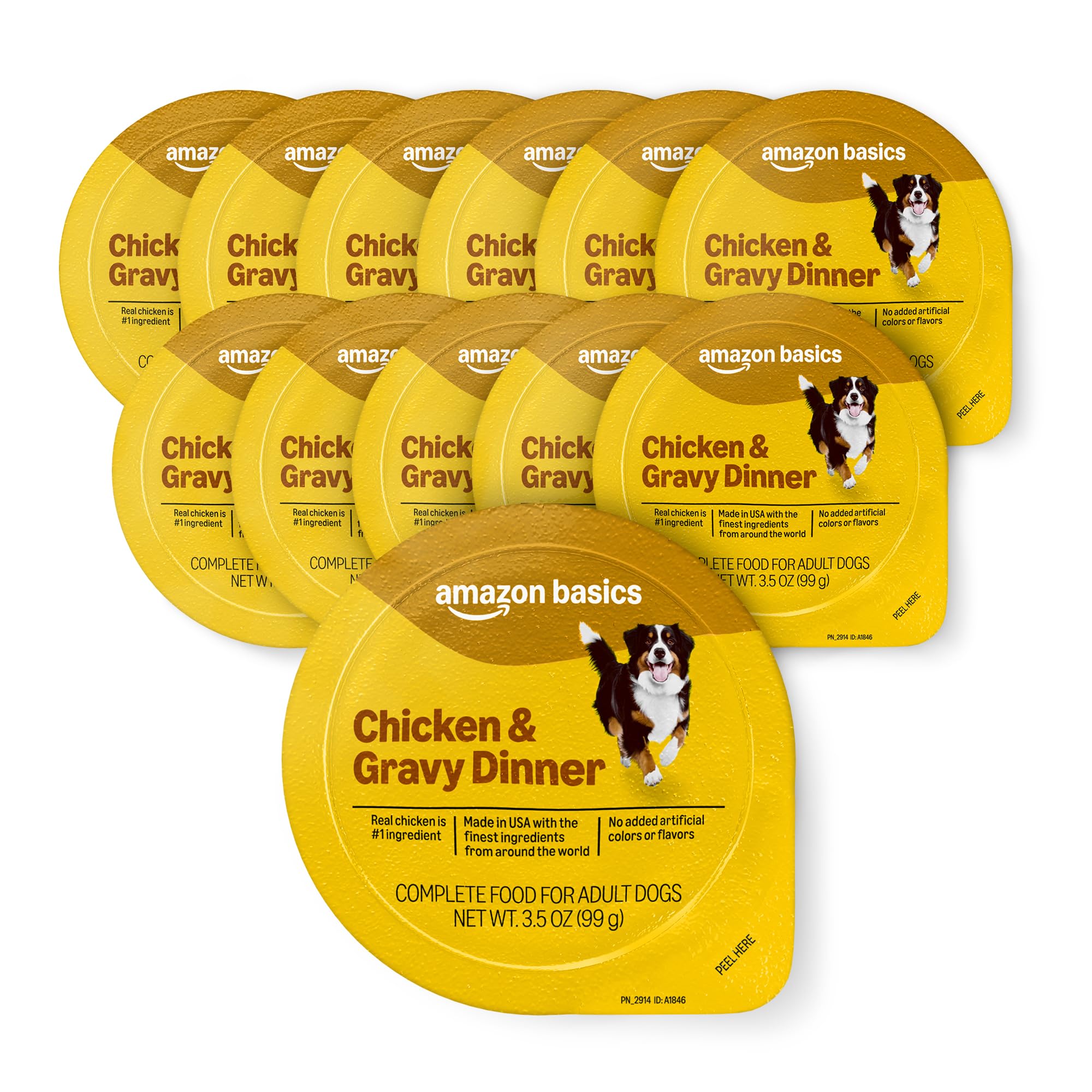 Amazon Basics Wet Dog Food, Chicken & Gravy Dinner, Made with Real Chicken, 3.5 oz Cup (Pack of 12)